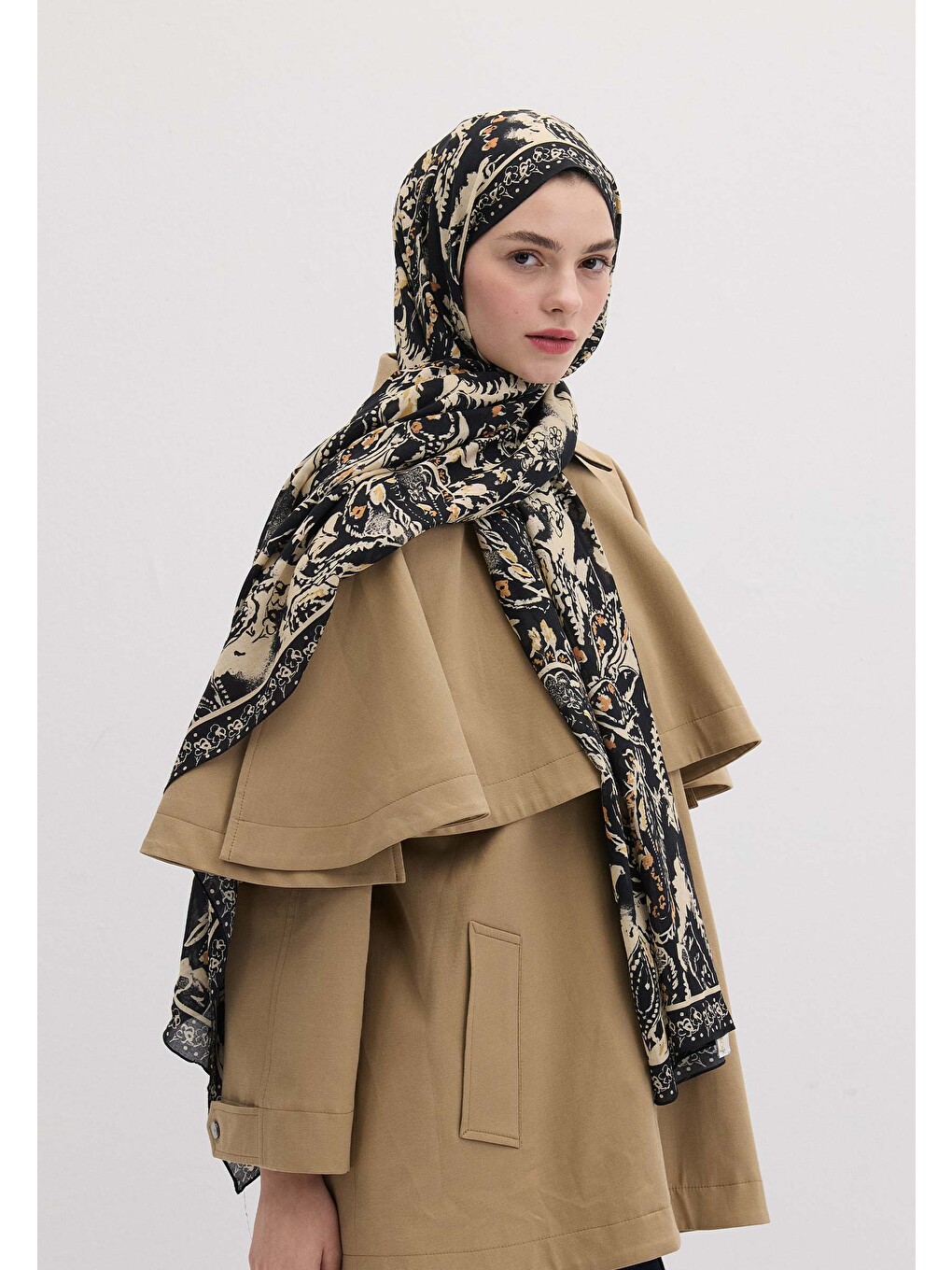 Floral Paısley Desen Şal Siyah-3