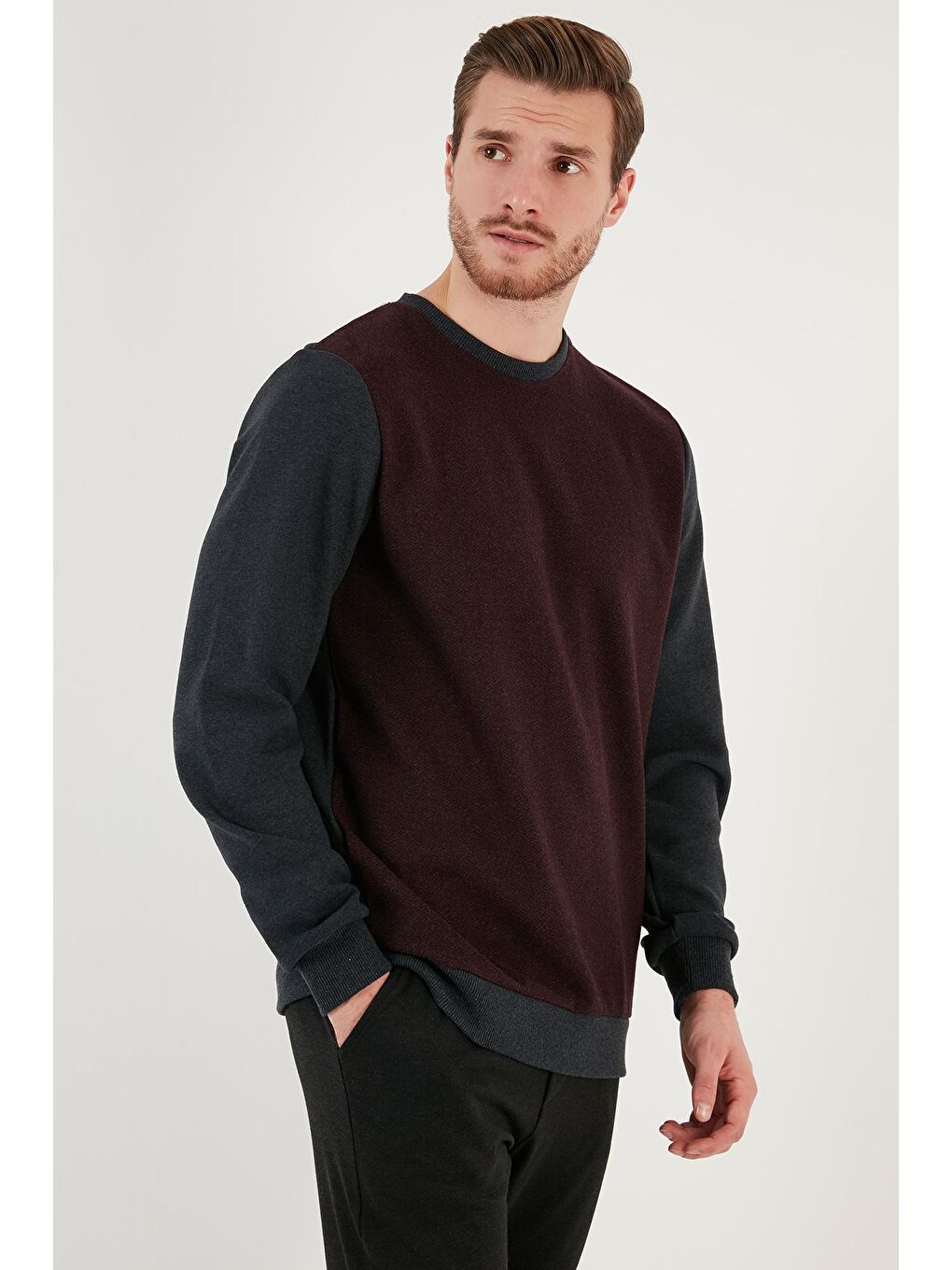 Buratti Bordo Pamuklu Regular Fit Bisiklet Yaka Erkek Sweatshirt 5905041