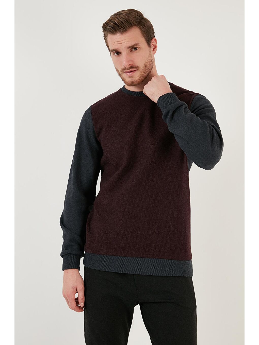 Buratti Bordo Pamuklu Regular Fit Bisiklet Yaka Erkek Sweatshirt 5905041 - 1