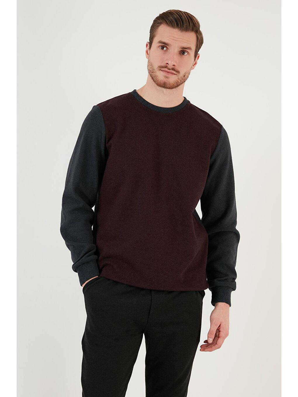 Buratti Bordo Pamuklu Regular Fit Bisiklet Yaka Erkek Sweatshirt 5905041 - 3