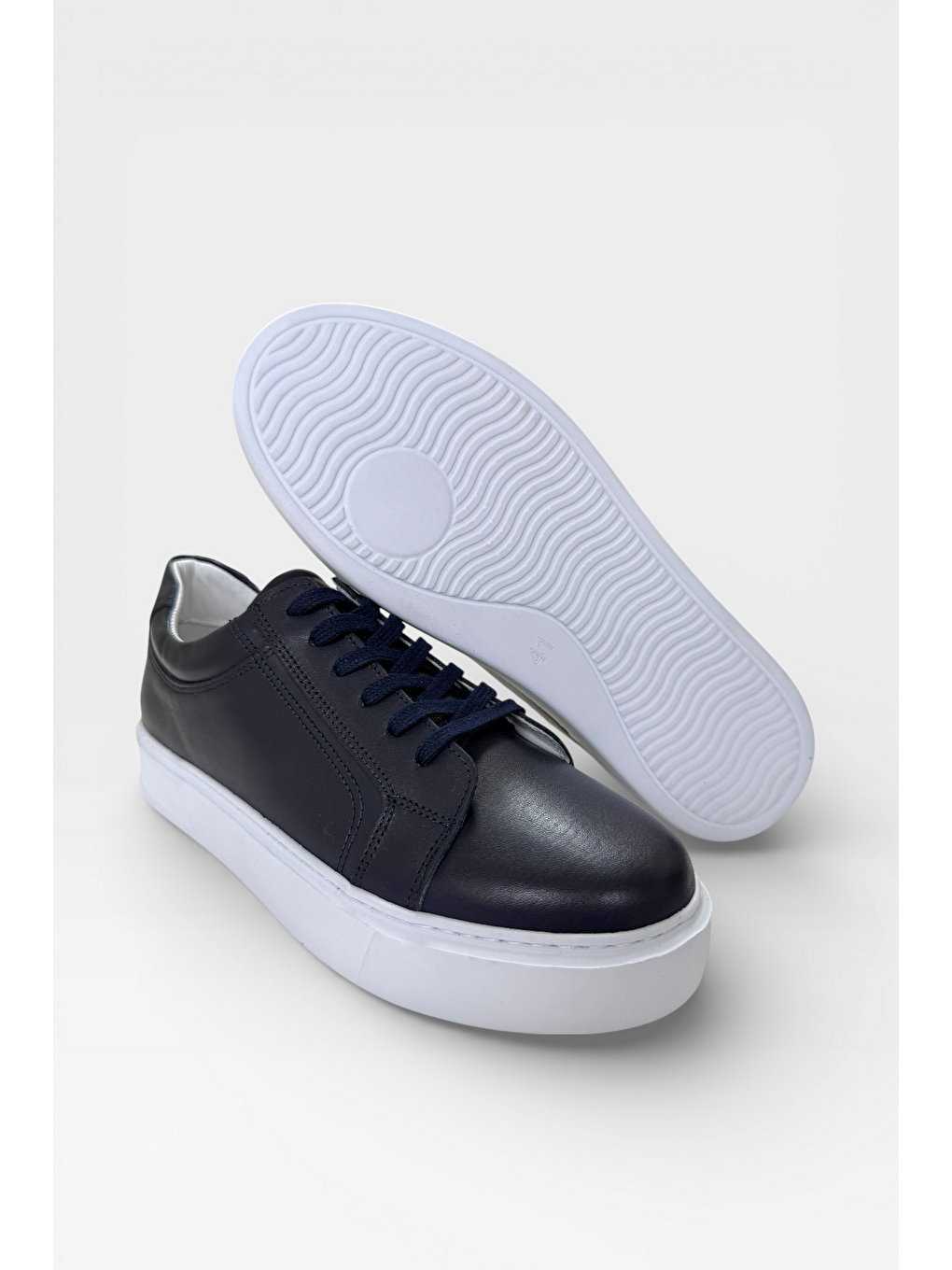 Hakiki Deri Sneaker Erkek Ayakkabı Lacivert-4