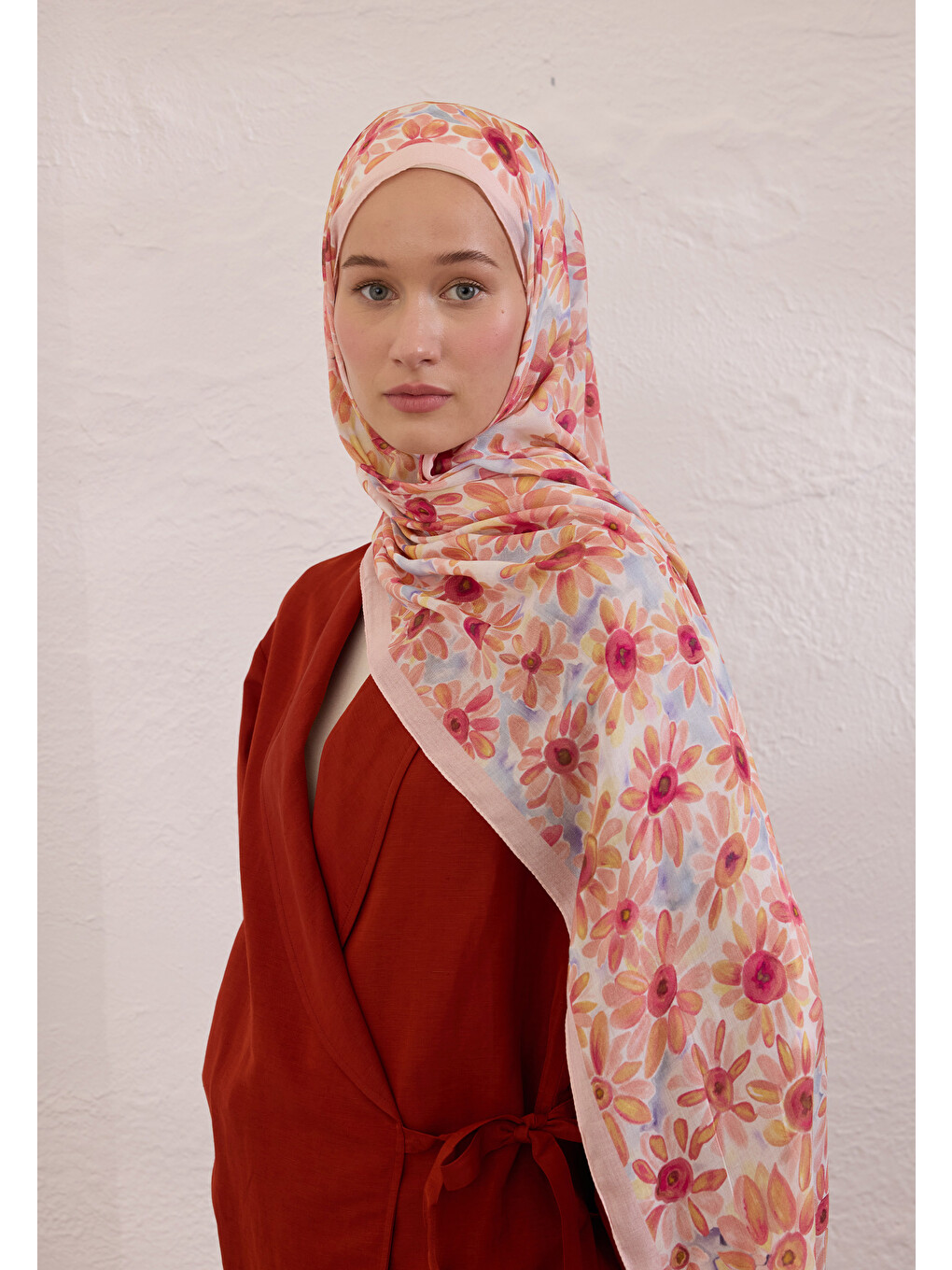 Sunflower Desen Rami Şal Soft Pembe