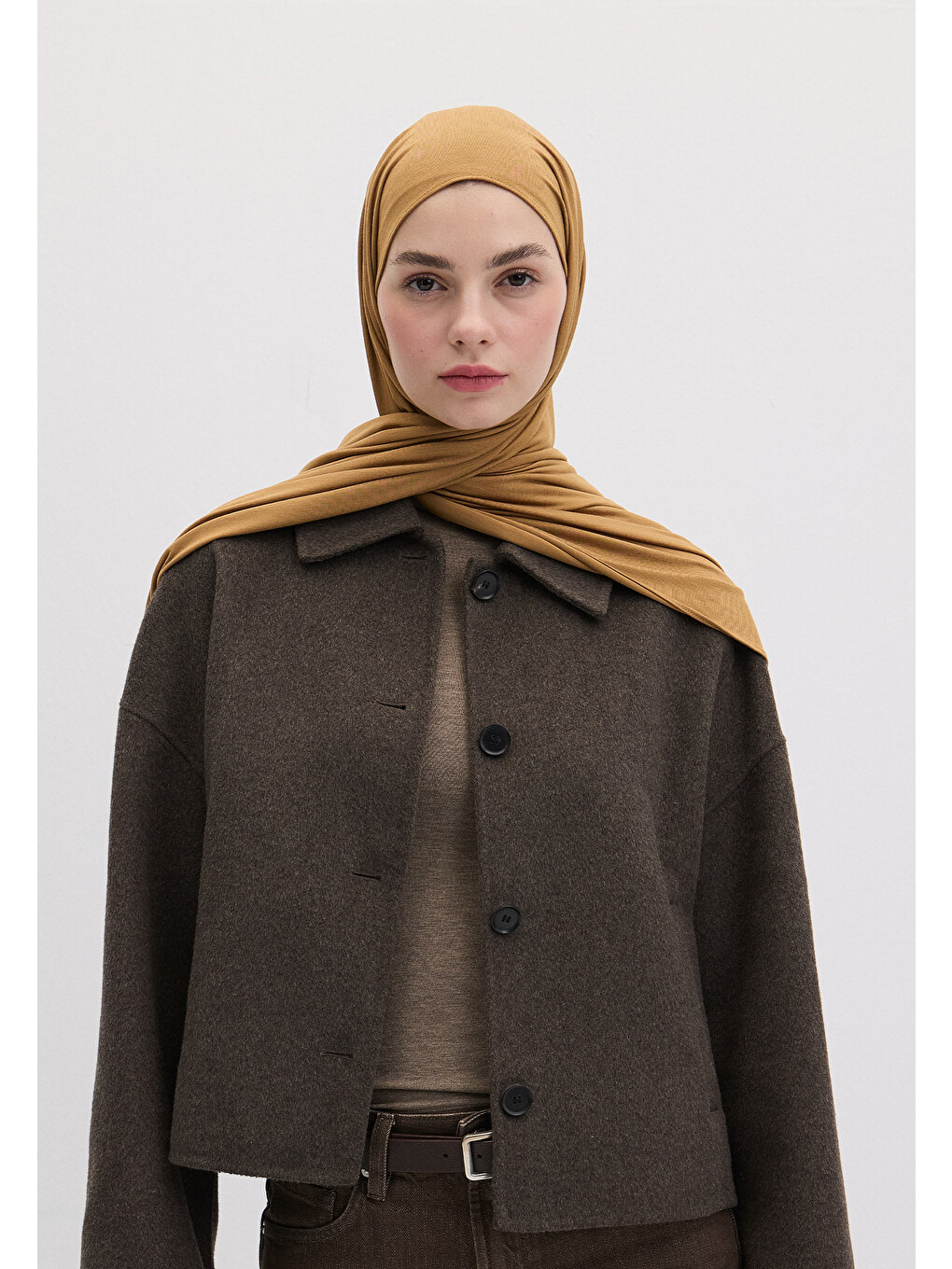 Kahverengi Bambu Penye Şal Camel-1