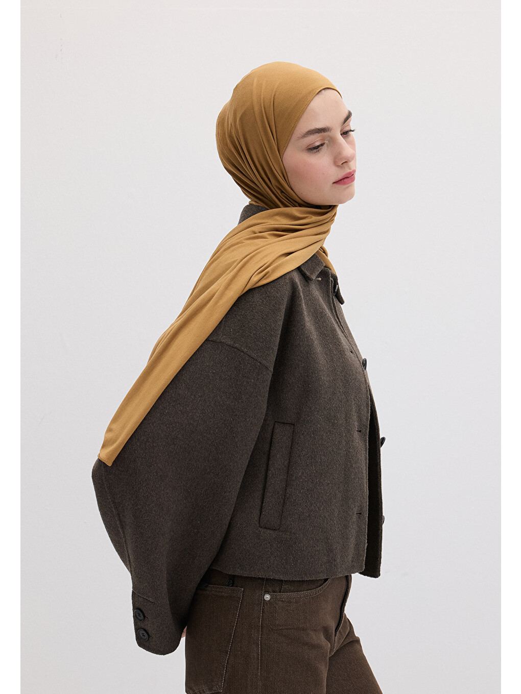 Kahverengi Bambu Penye Şal Camel-4