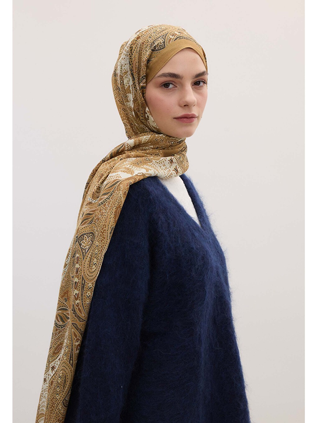 Kahverengi Elora Desen Şal Camel-5