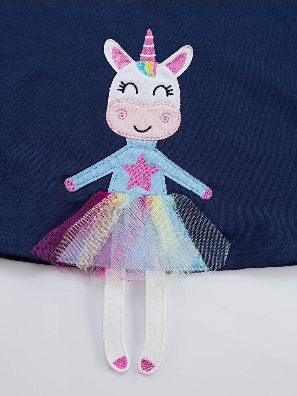 Denokids Lacivert Lilycorn Unicorn Lacivert Kız Çocuk Elbise - 4