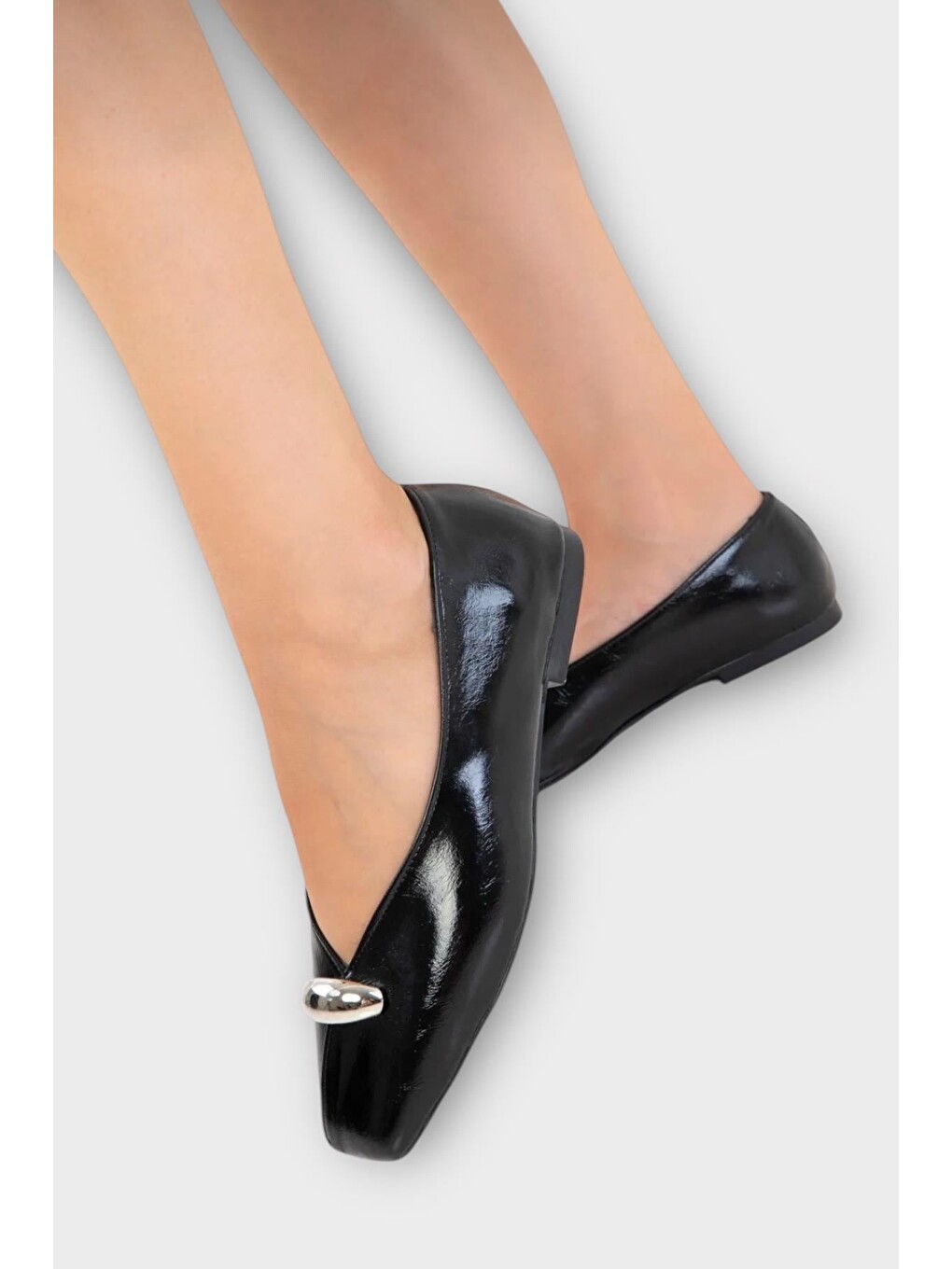 Kare Burun Toka Detaylı Kadın Babet Siyah-6