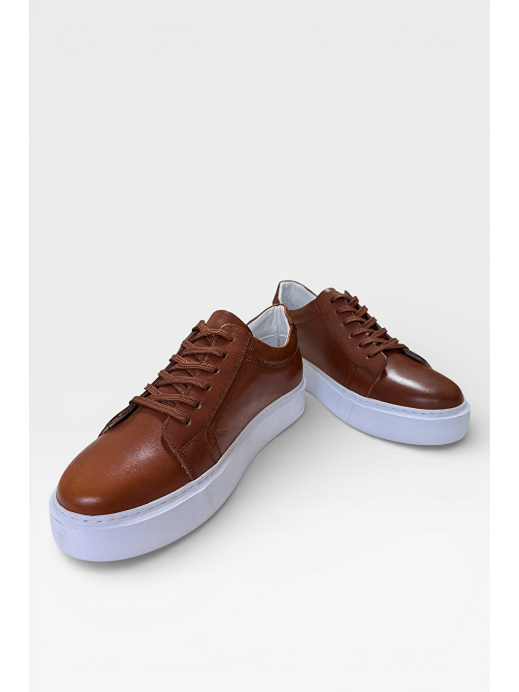 Kahverengi Hakiki Deri Sneaker Erkek Ayakkabı Taba-4