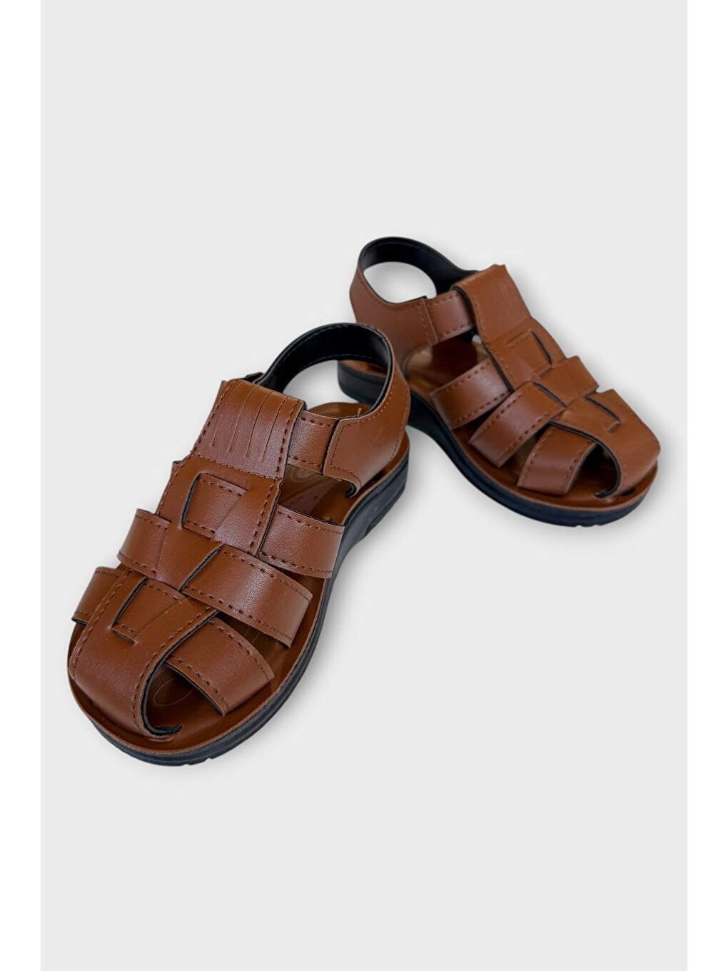 Kahverengi Cırtlı Ayarlanabilir Günlük Çocuk Sandalet Taba-4