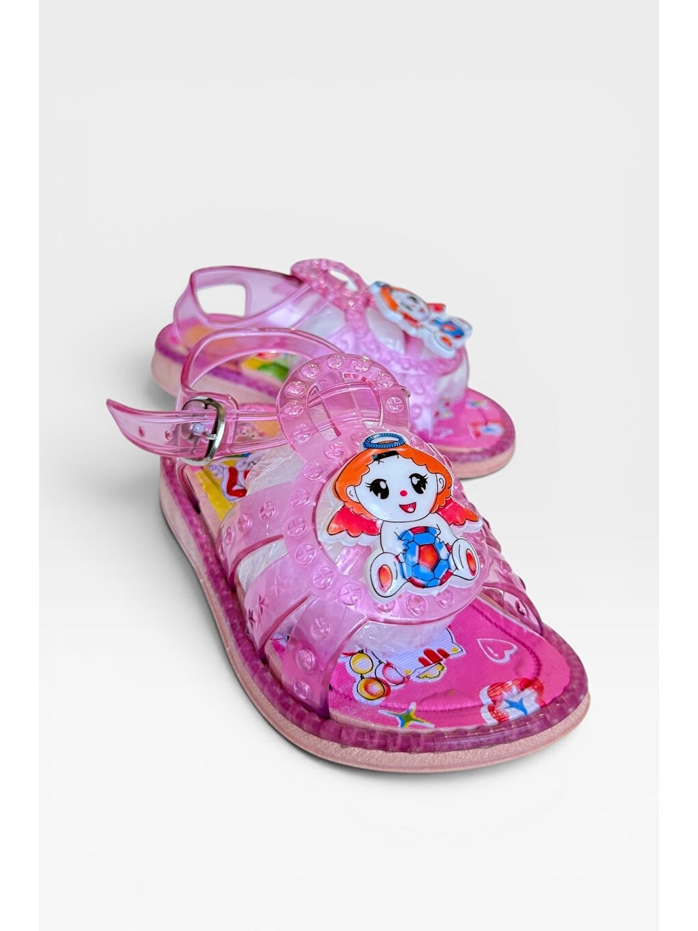 Günlük Havuz Plaj Ayarlanabilir Tokalı Çocuk Sandalet Pembe-1