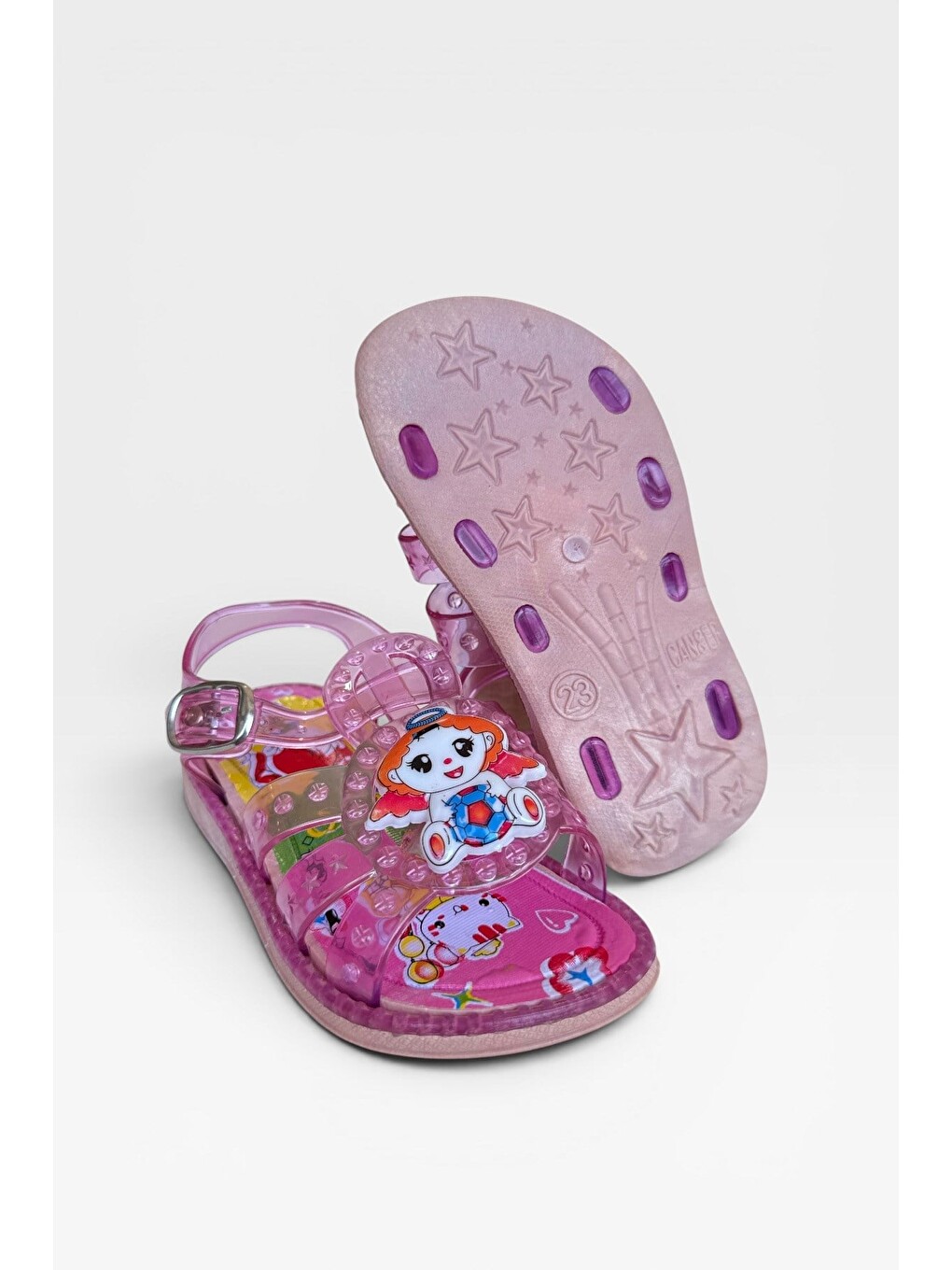 Günlük Havuz Plaj Ayarlanabilir Tokalı Çocuk Sandalet Pembe-4