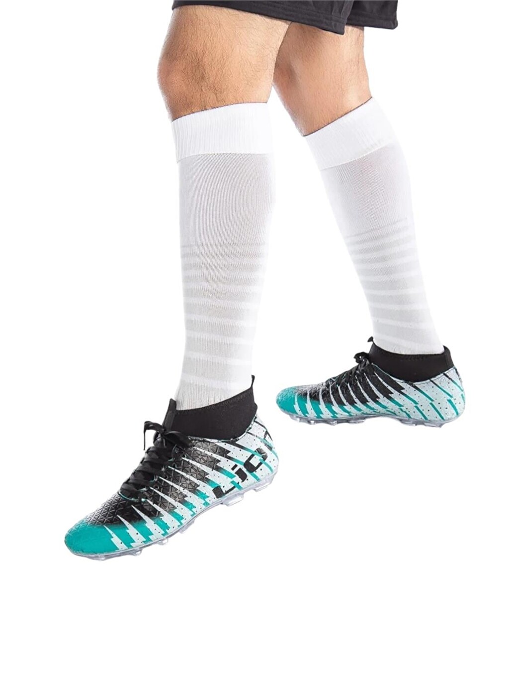 Turkuaz Çoraplı Bilekli Boğazlı Krampon Futbol Ayakkabısı Su Yeşili - Siyah-4