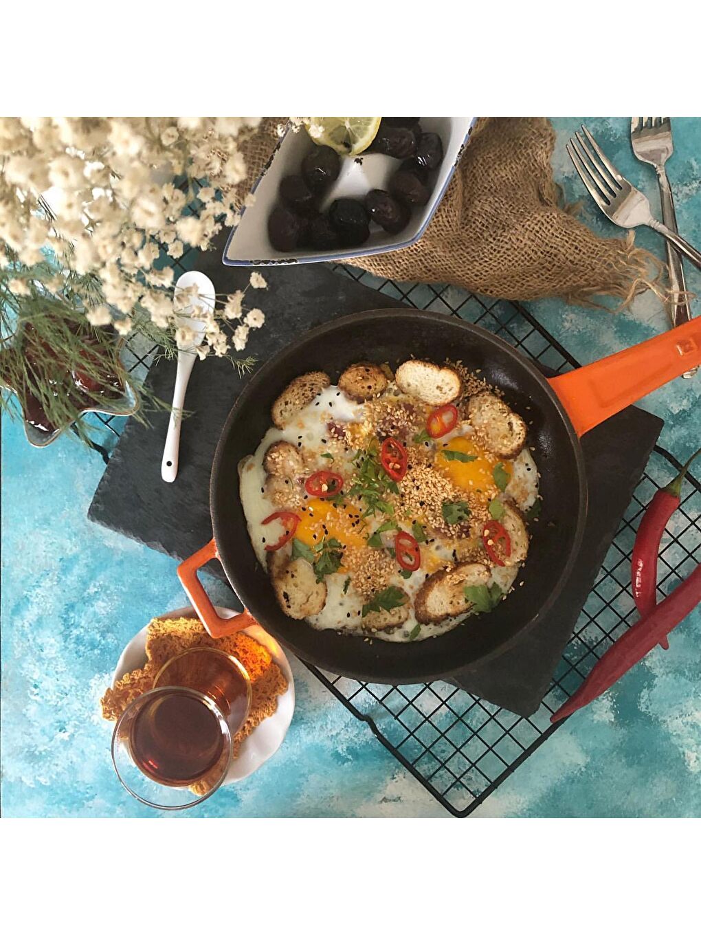 Yeşil Yuvarlak Kızartma Tavası Döküm Demir Yekpare Saplı Çap(Ø)16cm.-5