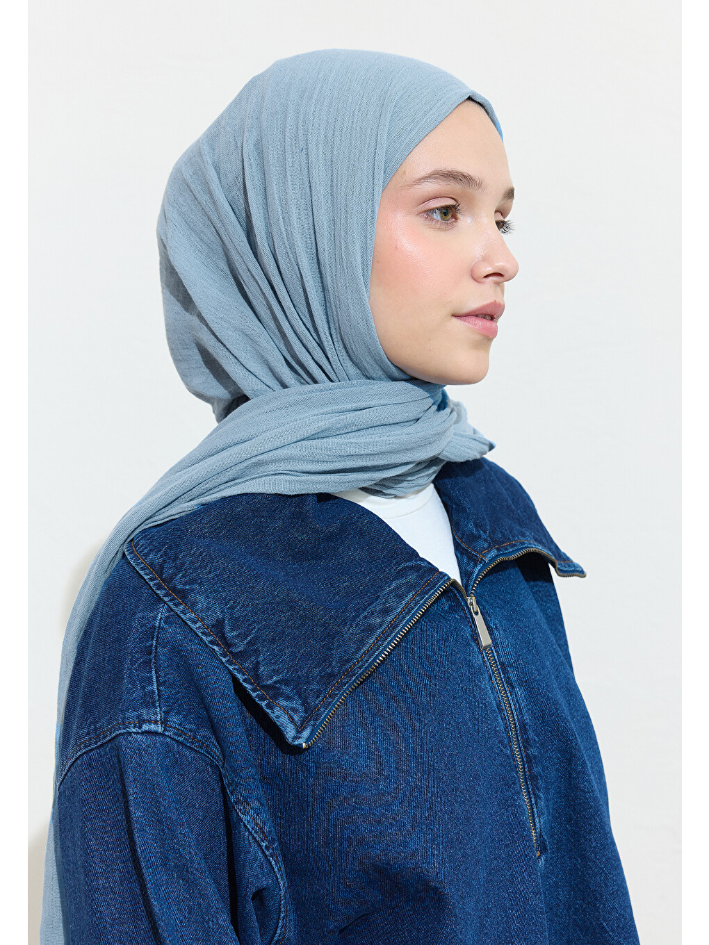 Mavi Pamuklu Keten Şal Blue Boba Mılk-2