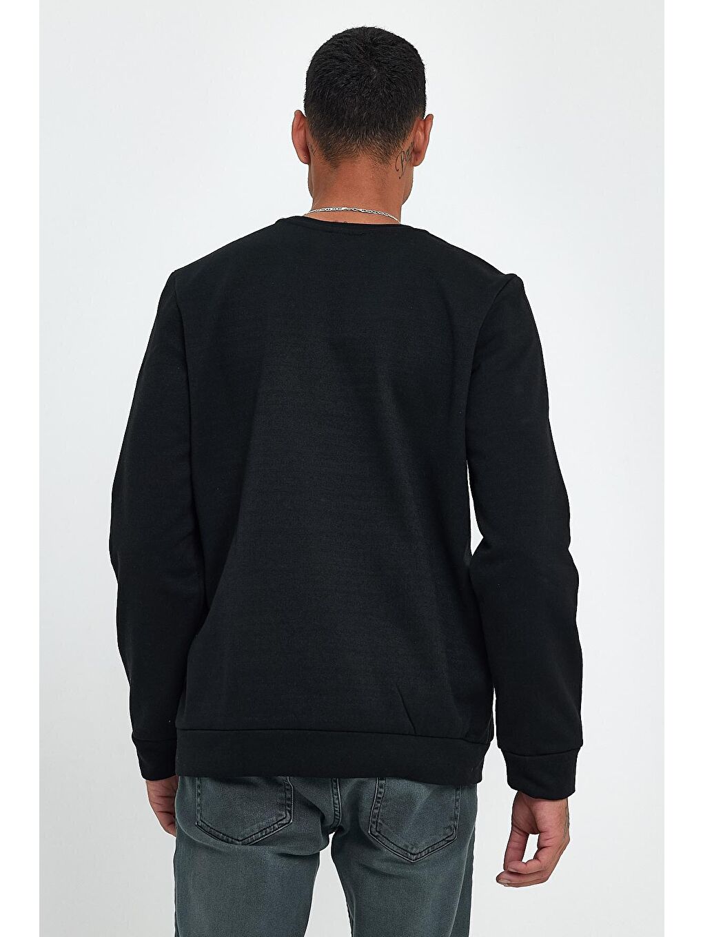 Siyah Erkek Bisiklet Yaka Regular Fit Air Baskılı İnce Sweatshirt SPR22SW131-4