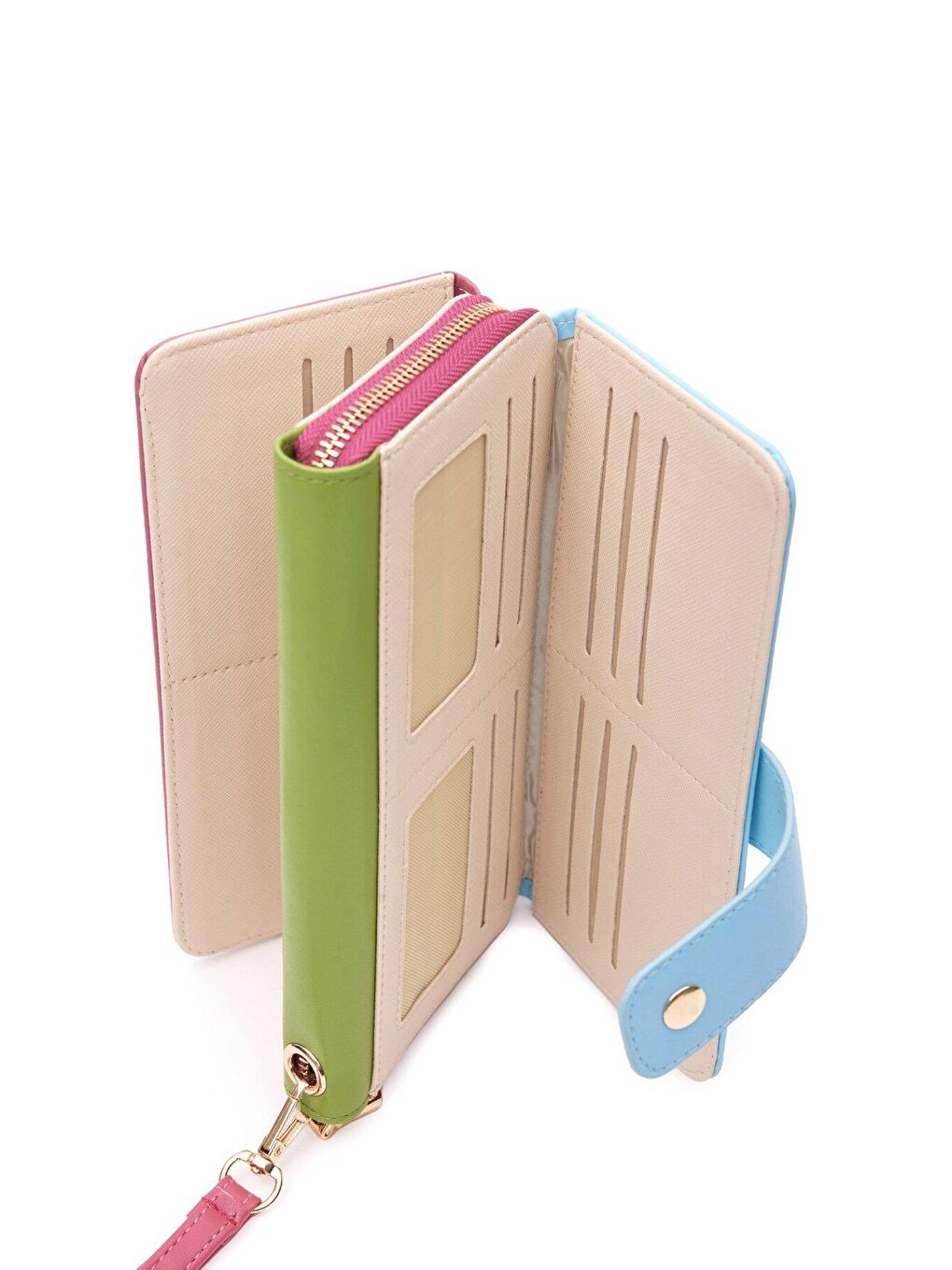 Fuşya Büyük Boy Renkli Kadın Cüzdan Ve El Çantası-5