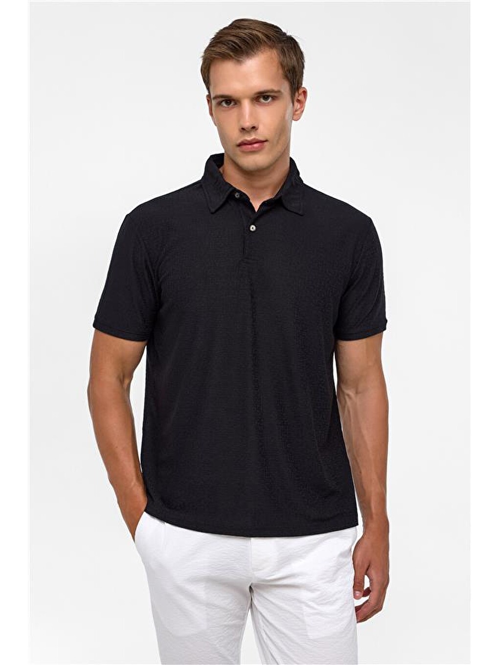 Siyah Regular Düz Polo Yaka Tişört