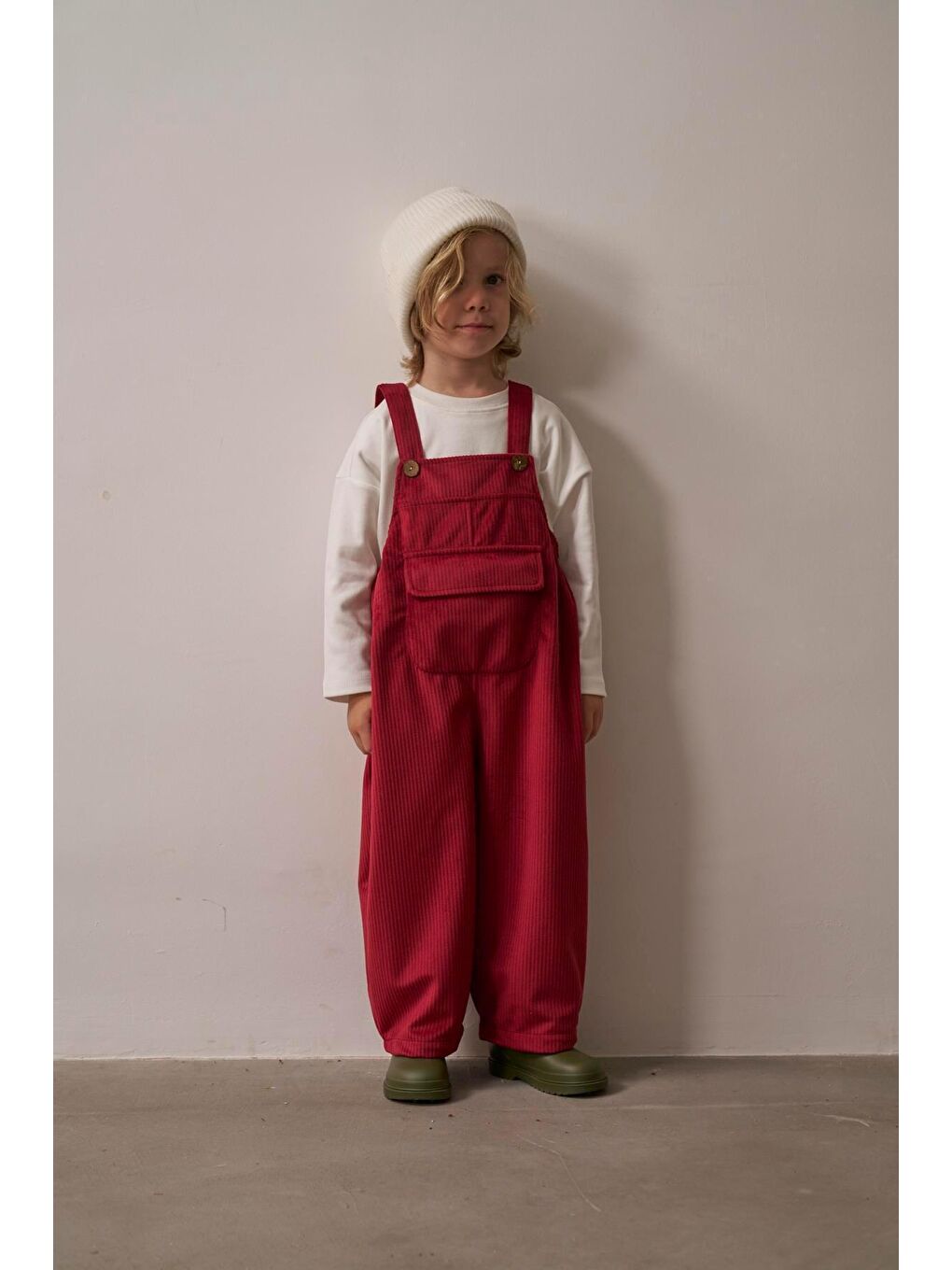 Bordo Childhood Velvet Çocuk Salopet Tulum-5