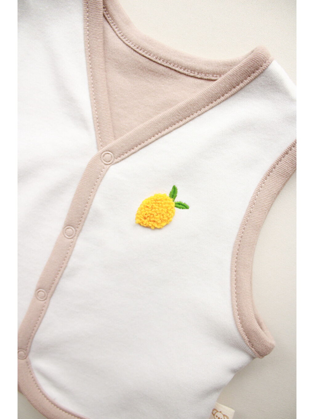 Ekru Limon Nakışlı Çift Taraflı Yelek-4