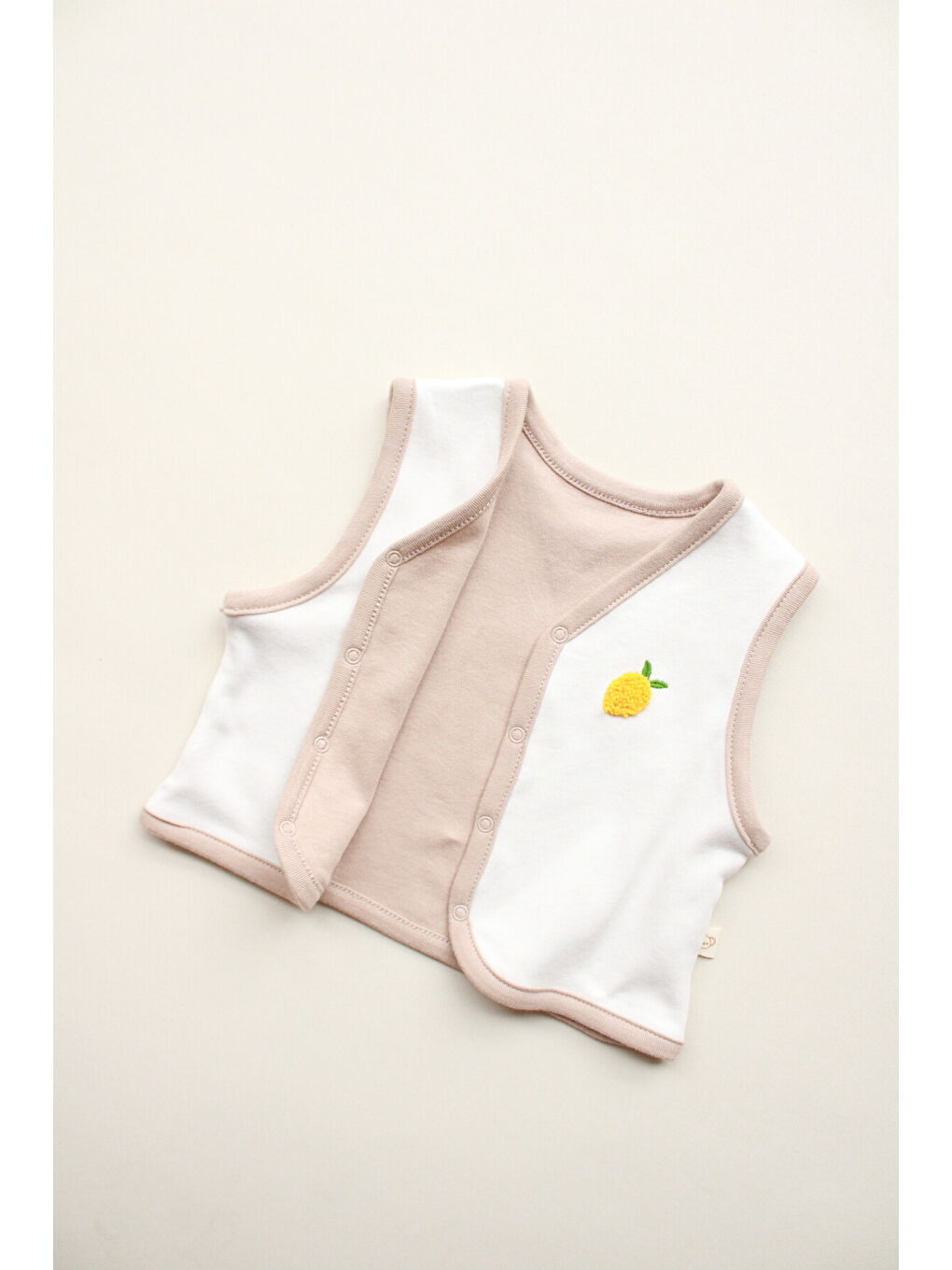 Ekru Limon Nakışlı Çift Taraflı Yelek-5