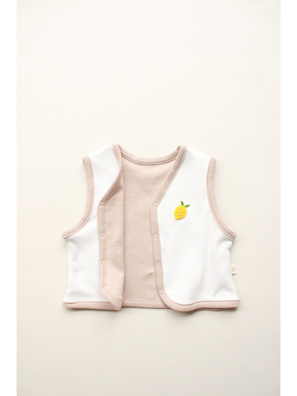 Ekru Limon Nakışlı Çift Taraflı Yelek-6