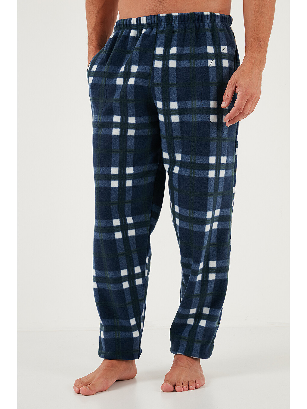 Lacivert Regular Fit Bisiklet Yaka Kışlık Yumuşak Dokulu Polar Pijama Takımı 6096100-5