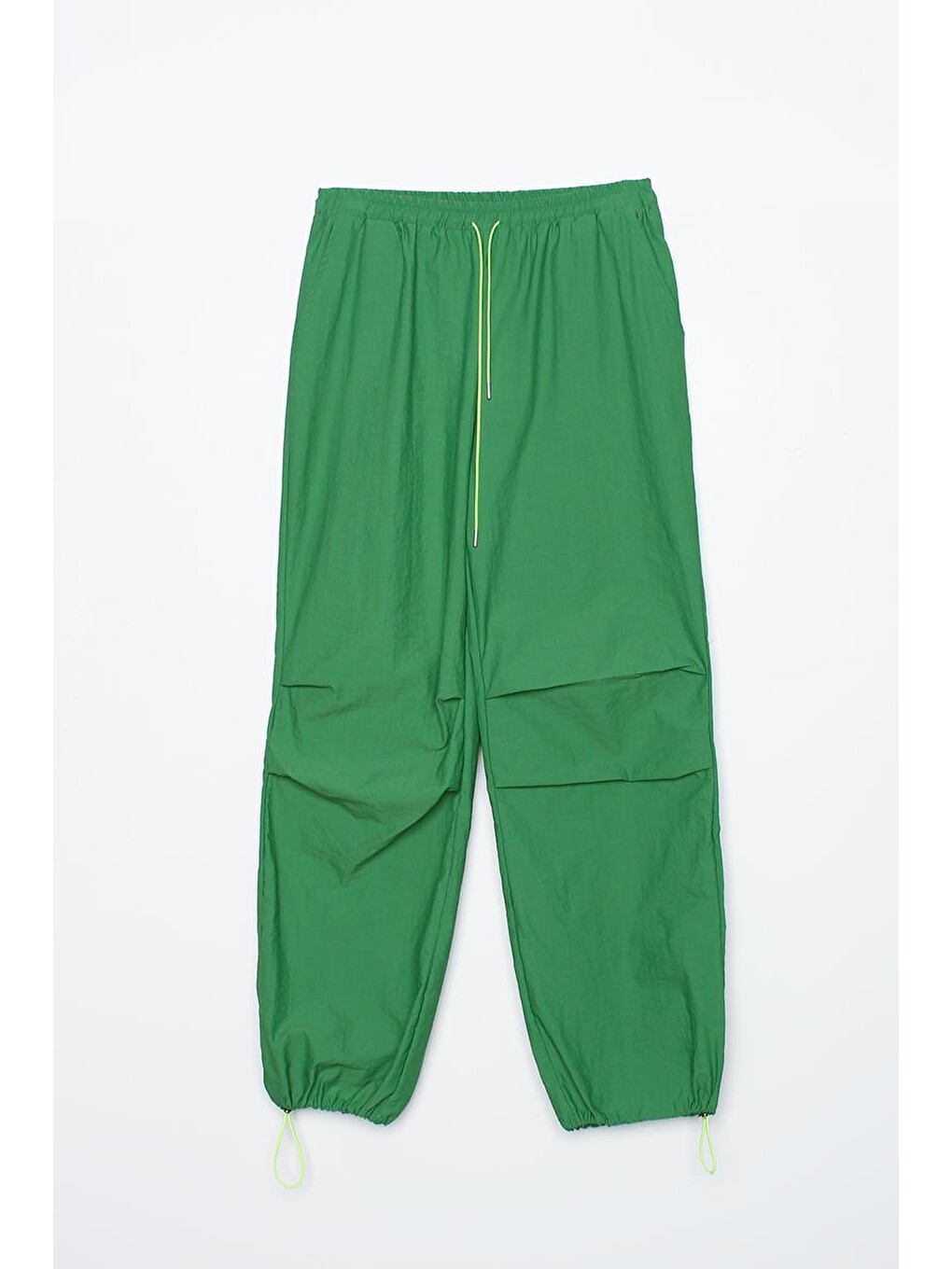 Yeşil-paraşüt Kumaş Pile Detaylı Paçası Büzgülü Pantolon-5