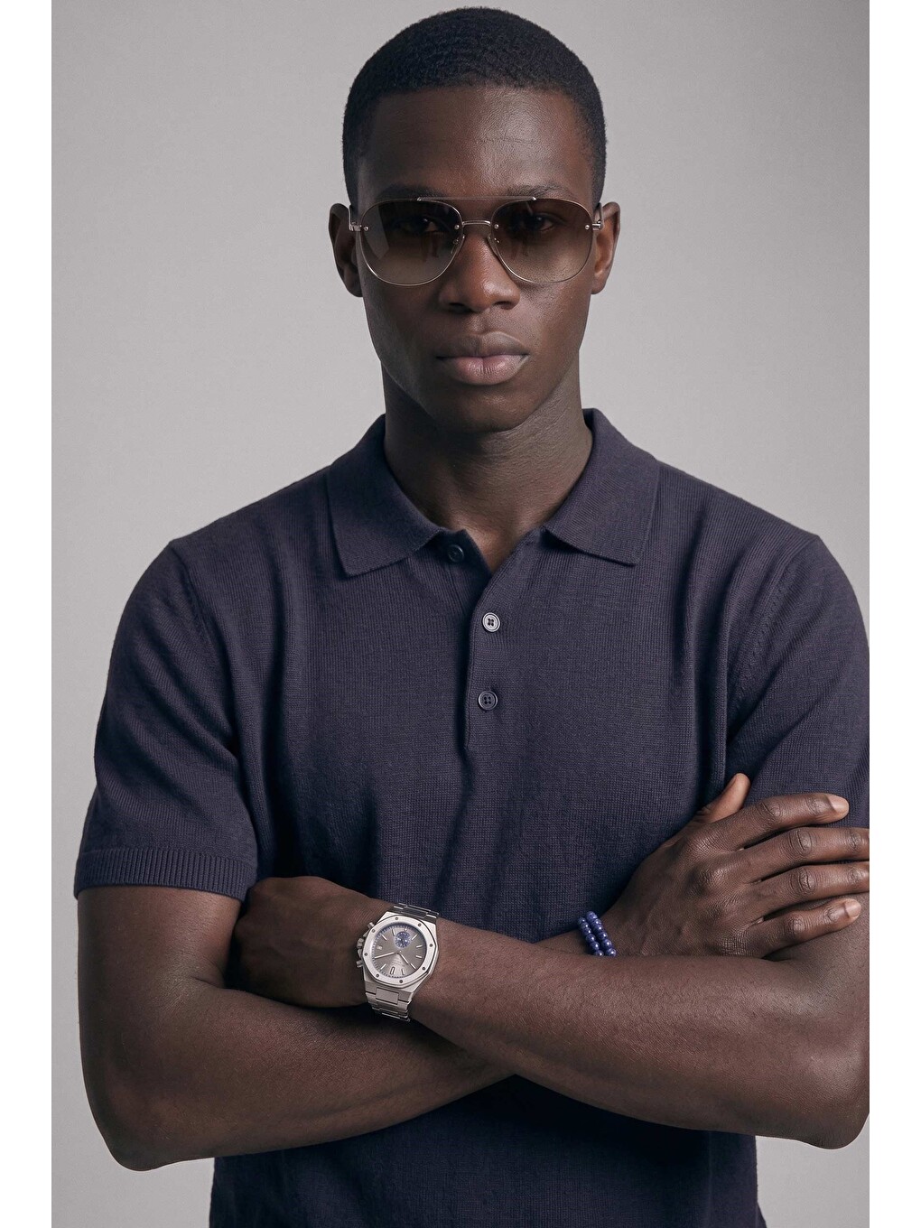Erkek Relaxed Fit Dökümlü Polo Yaka Triko T-shirt Lacivert-2
