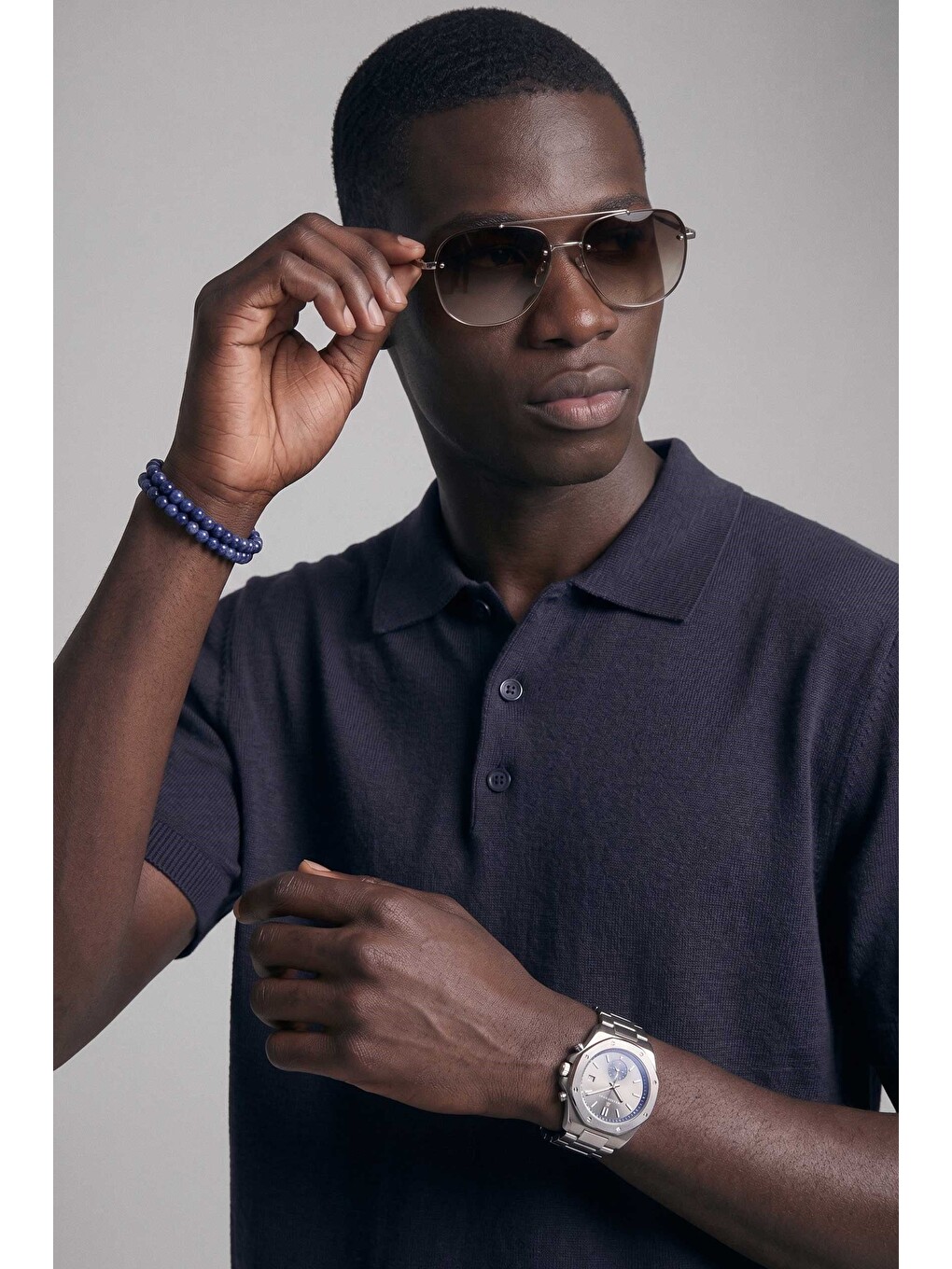 Erkek Relaxed Fit Dökümlü Polo Yaka Triko T-shirt Lacivert-3