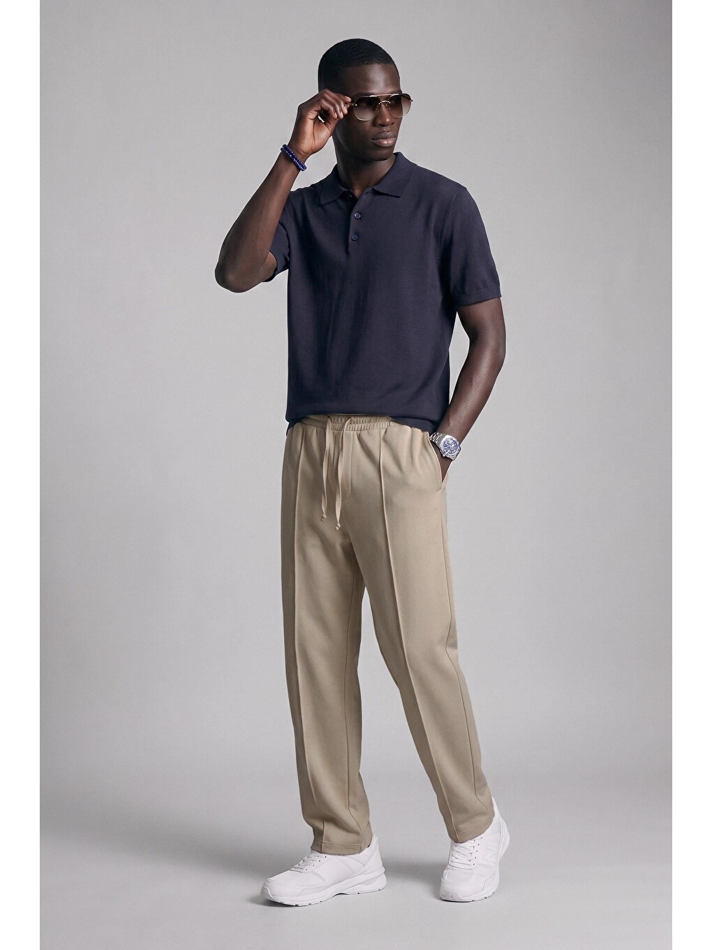 Erkek Relaxed Fit Dökümlü Polo Yaka Triko T-shirt Lacivert-4