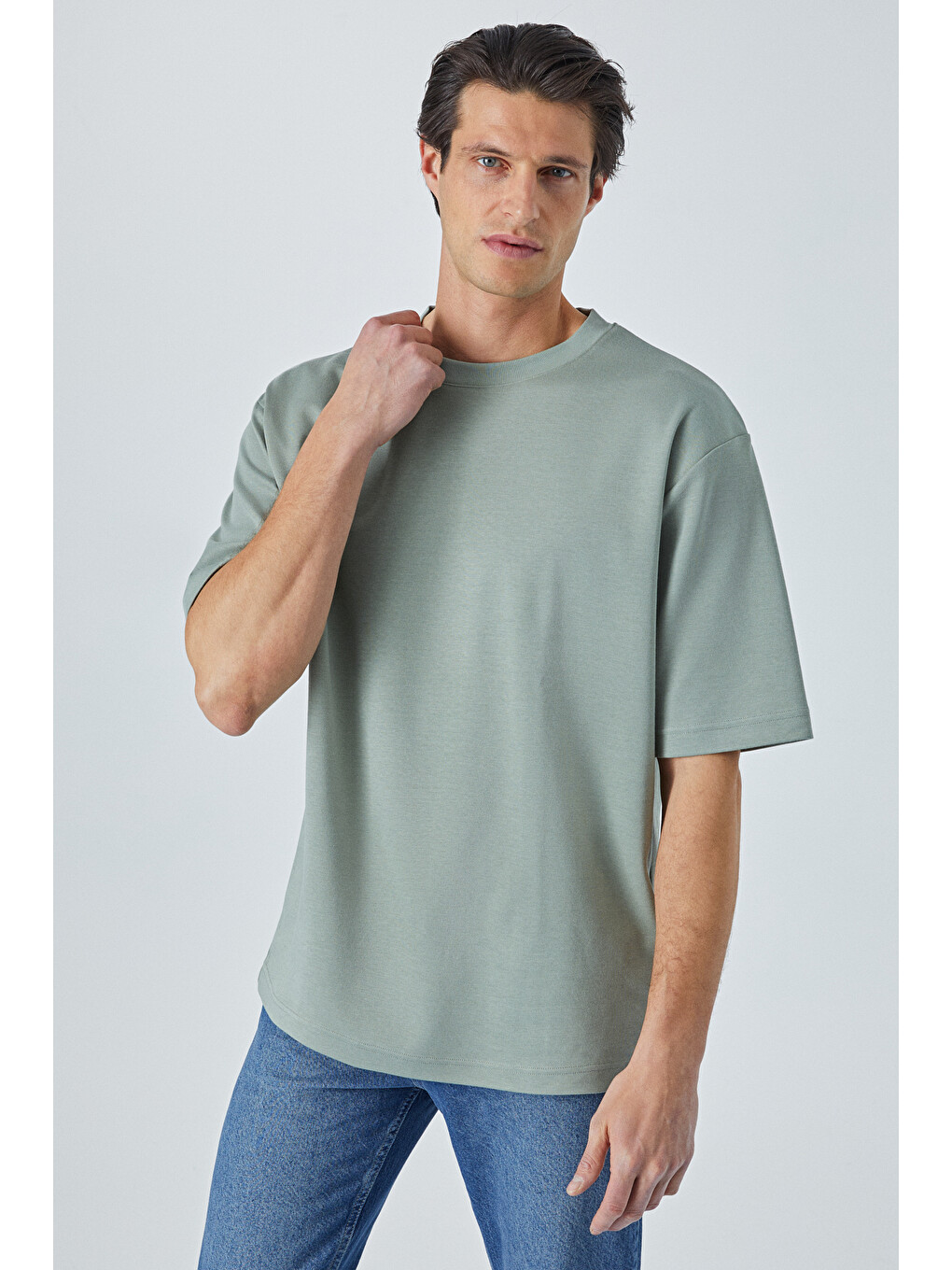 Hıson Erkek Relaxed Bisiklet Yaka Kısa Kollu Yeşil T-shirt-2