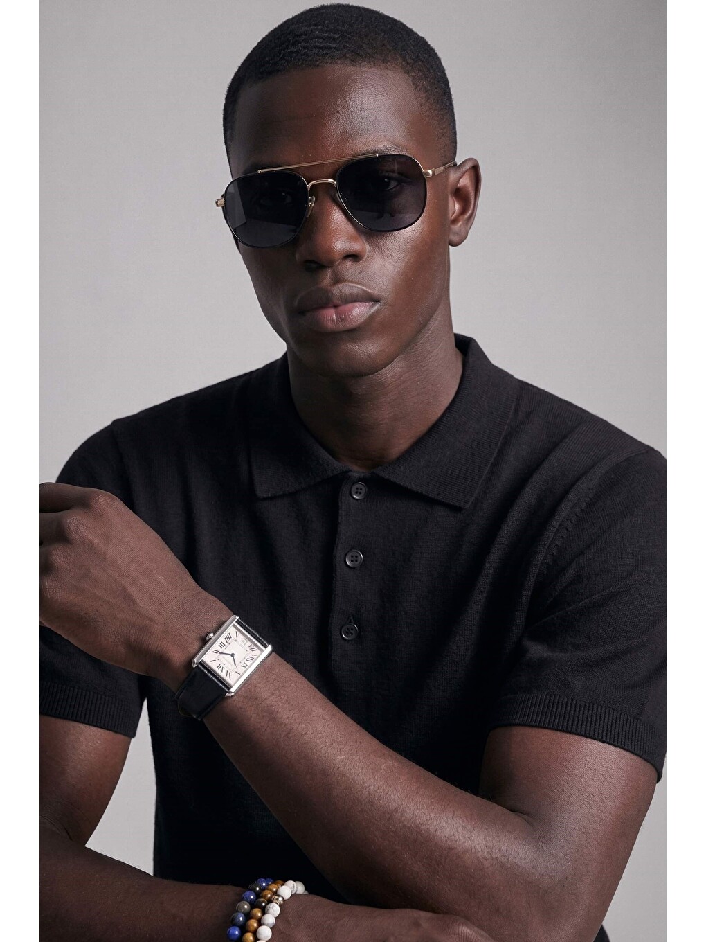 Erkek Relaxed Fit Dökümlü Polo Yaka Triko T-shirt Siyah-2