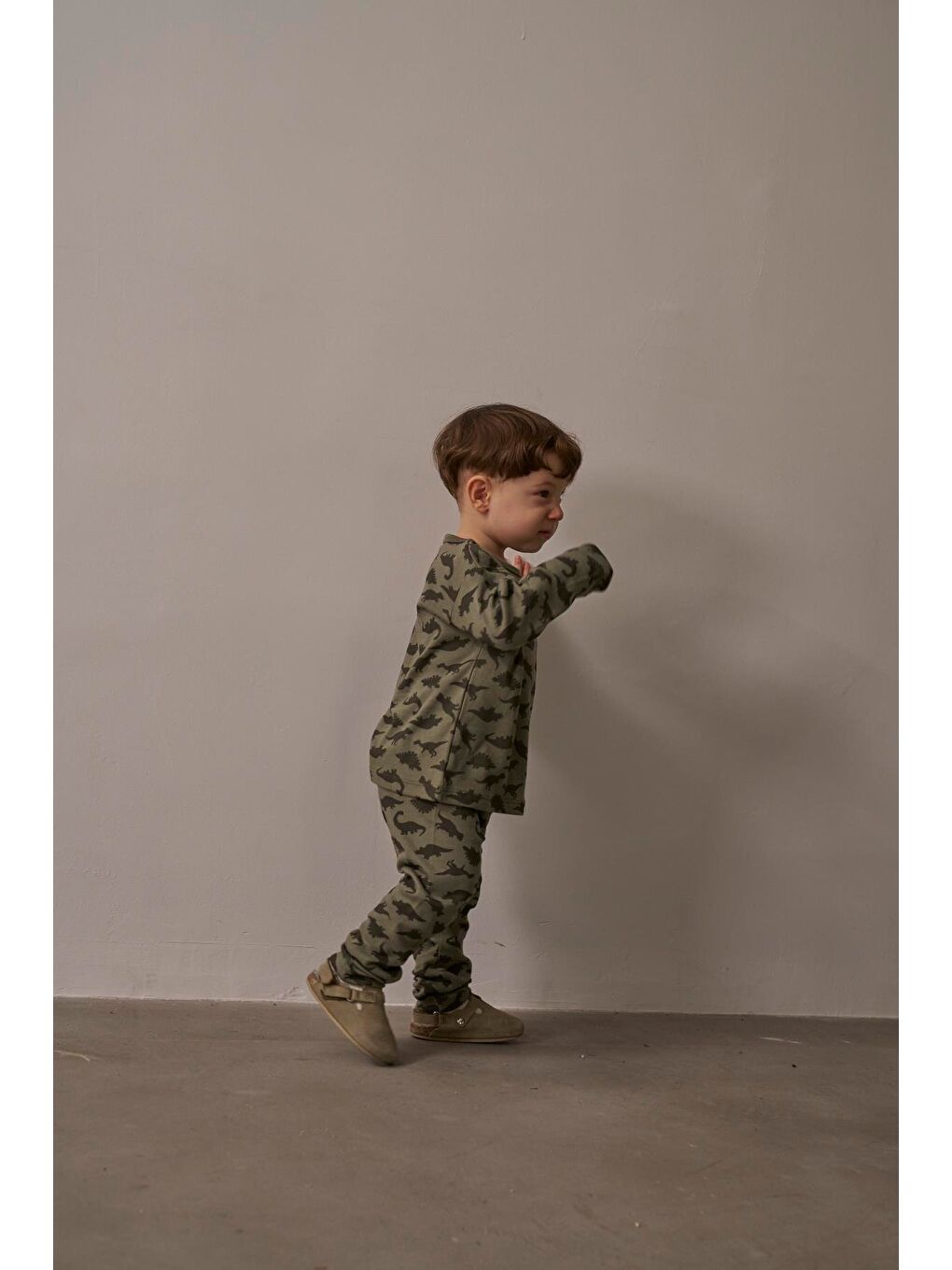 Haki Dinozor Baskılı Bebek Alt Üst Takım-7