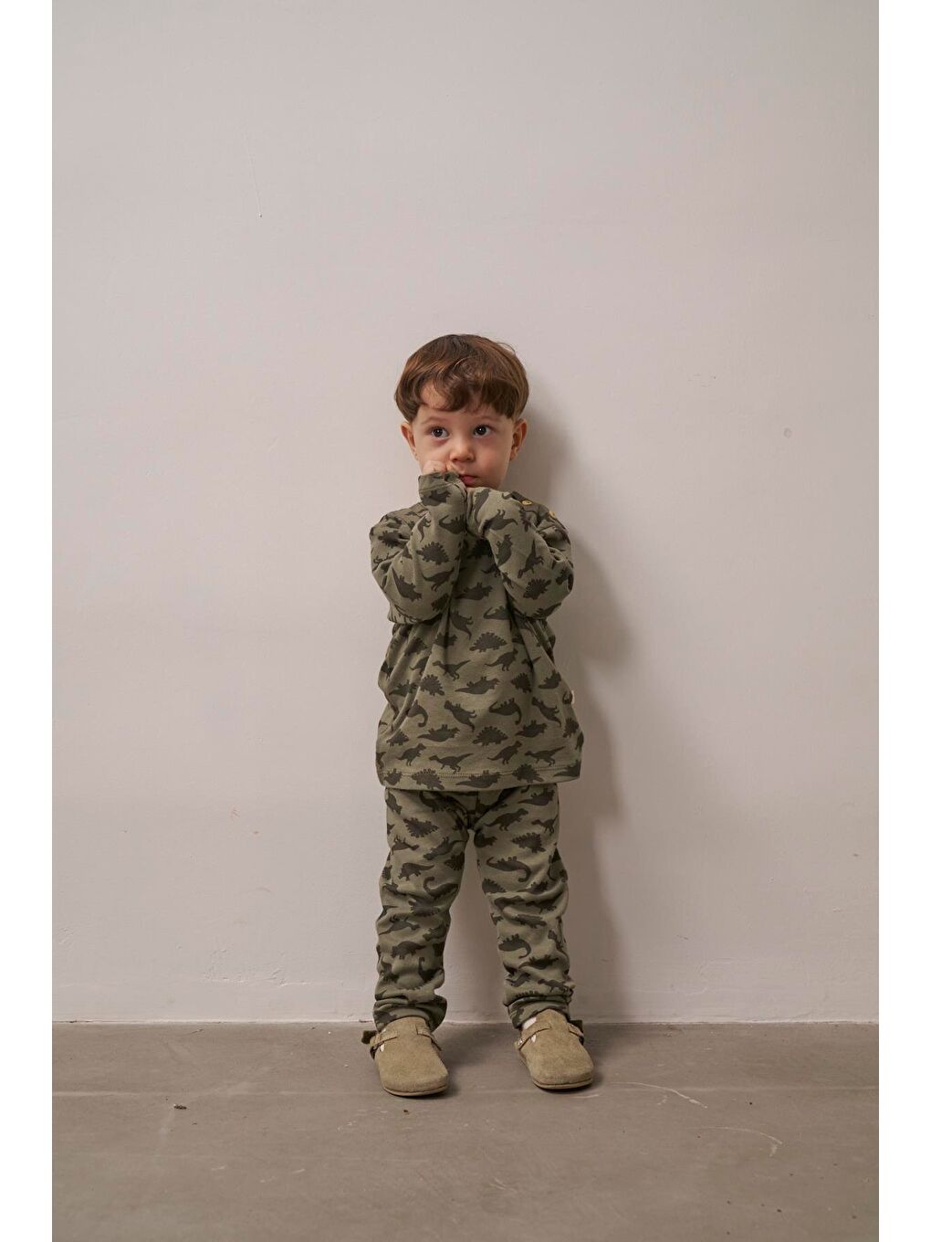 Haki Dinozor Baskılı Bebek Alt Üst Takım-8