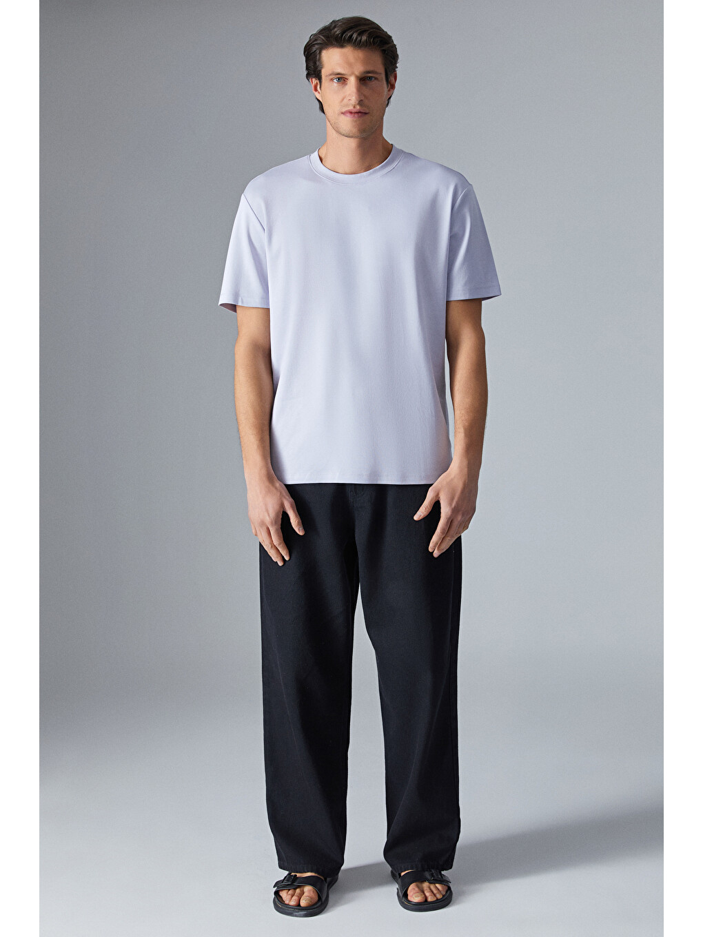 Hıson Erkek Relaxed Bisiklet Yaka Kısa Kollu Lila T-shirt-1