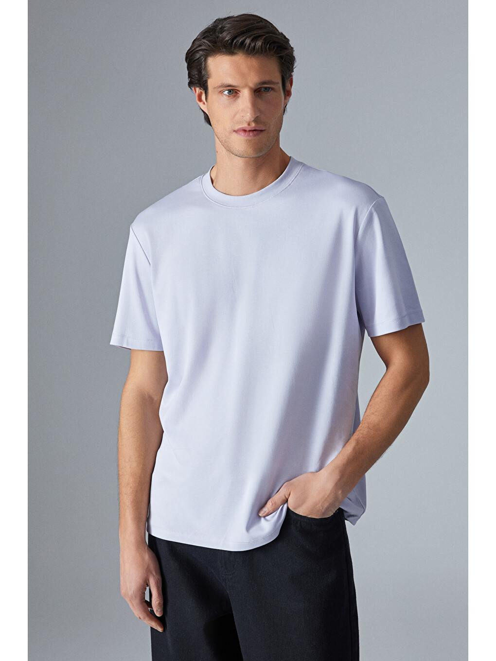 Hıson Erkek Relaxed Bisiklet Yaka Kısa Kollu Lila T-shirt-2