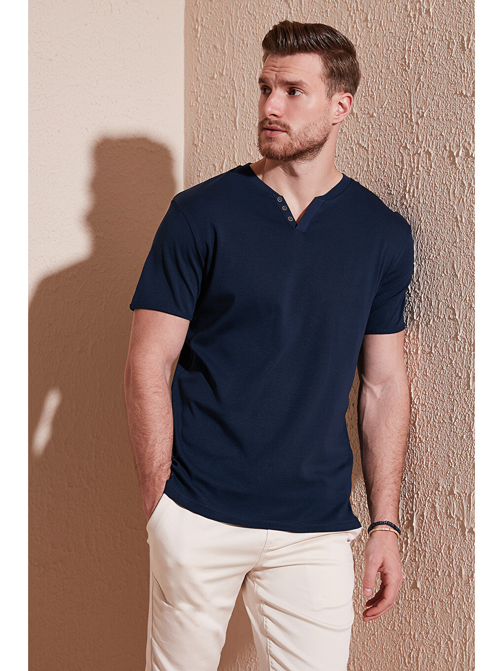 İndigo % 100 Pamuklu V Yaka Slim Fit Erkek T Shirt 5902122-1