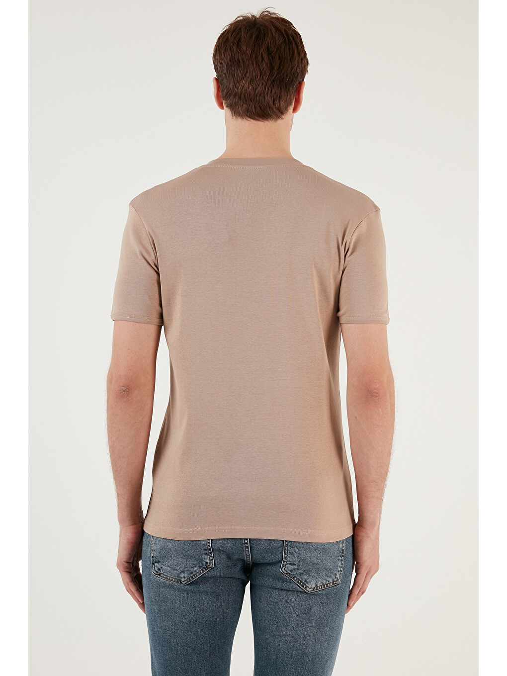 Bej % 100 Pamuklu V Yaka Slim Fit Erkek T Shirt 5902122-4
