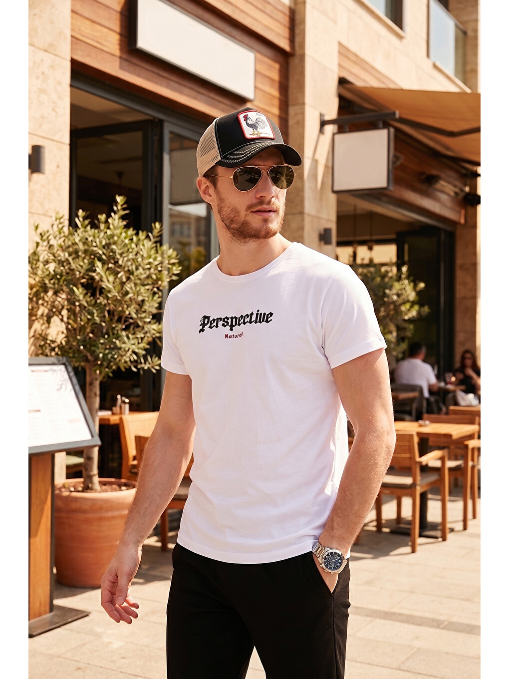 Beyaz Pamuklu Slim Fit Bisiklet Yaka %100 Pamuk Tişört 541perspectıve