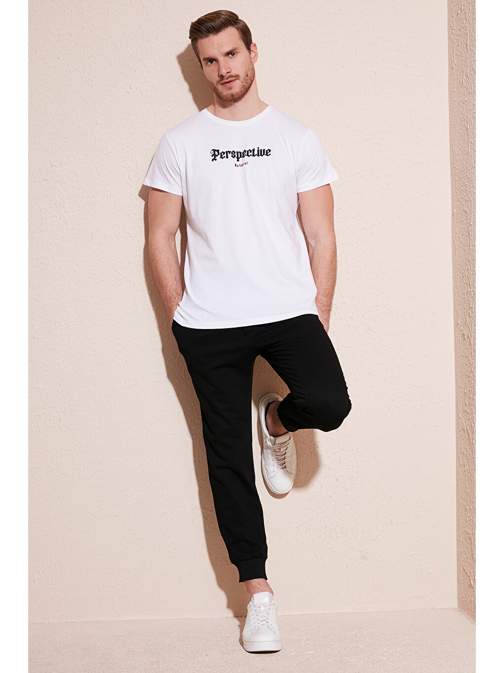Beyaz Pamuklu Slim Fit Bisiklet Yaka %100 Pamuk Tişört 541perspectıve-1