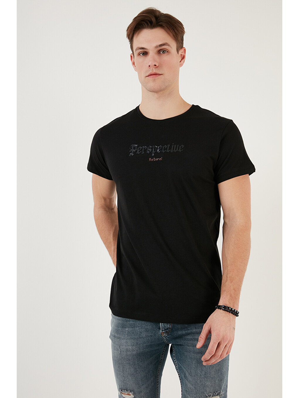 Siyah Pamuklu Slim Fit Bisiklet Yaka %100 Pamuk Tişört 541perspectıve-1