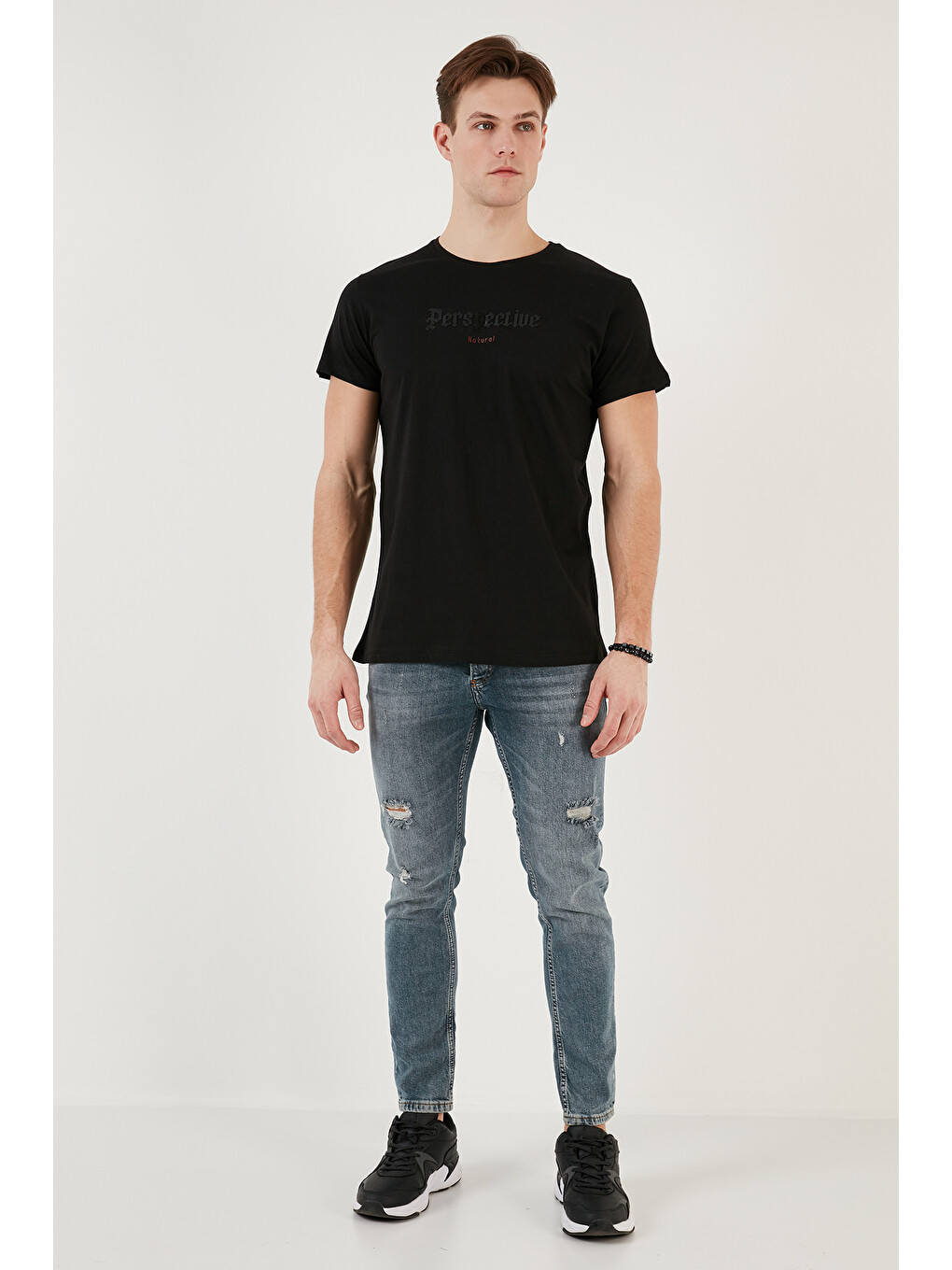 Siyah Pamuklu Slim Fit Bisiklet Yaka %100 Pamuk Tişört 541perspectıve-2
