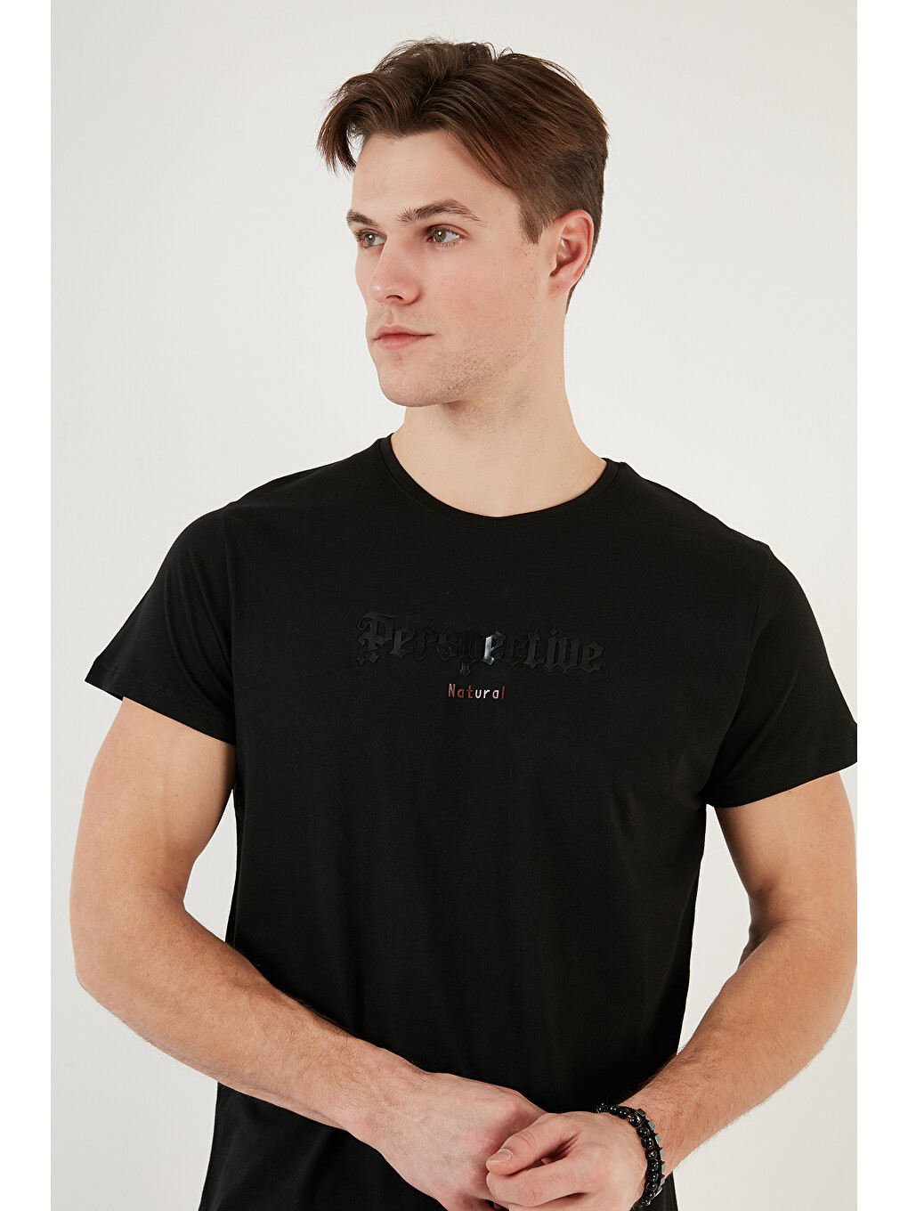 Siyah Pamuklu Slim Fit Bisiklet Yaka %100 Pamuk Tişört 541perspectıve-3