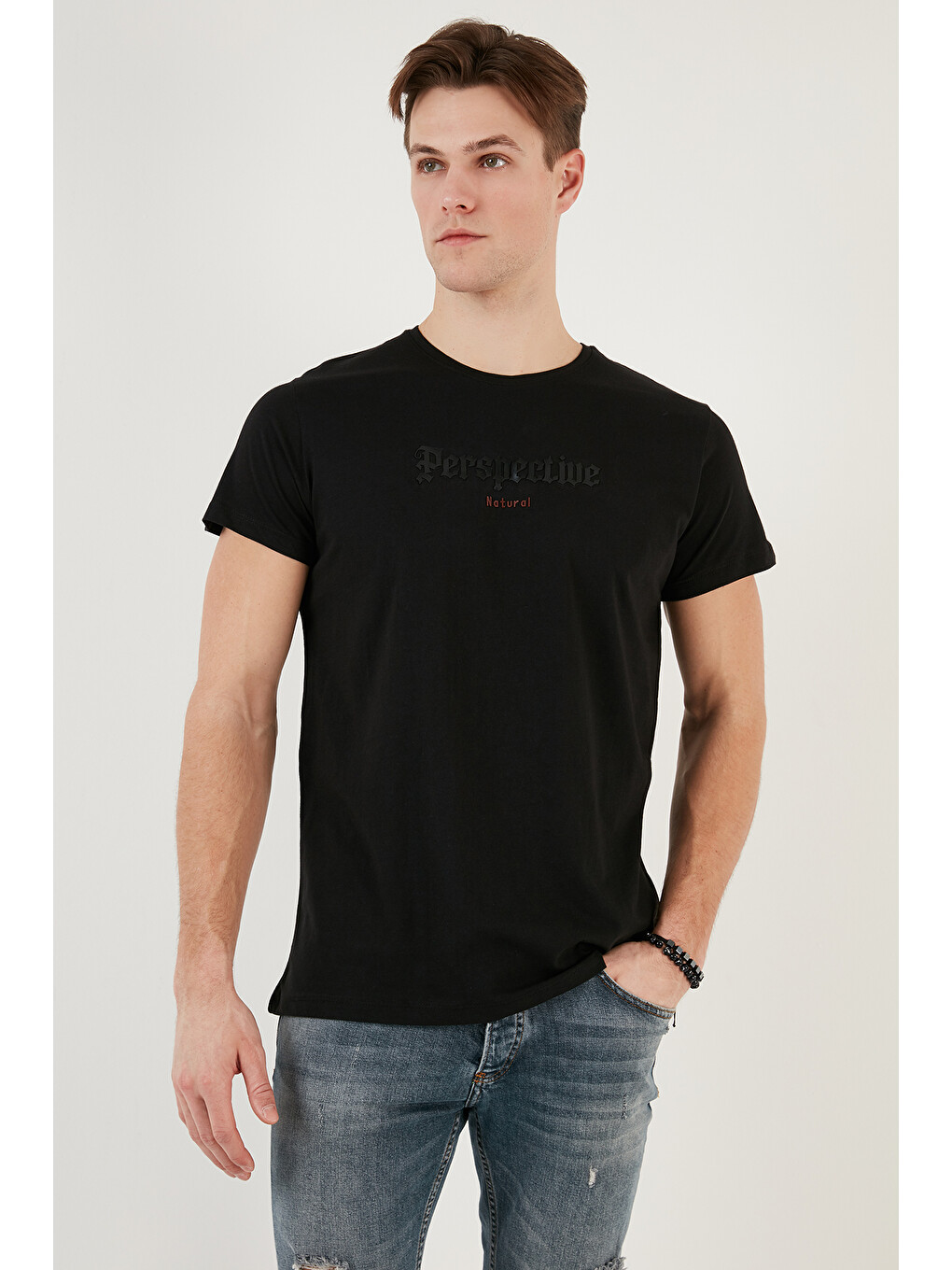 Siyah Pamuklu Slim Fit Bisiklet Yaka %100 Pamuk Tişört 541perspectıve-4