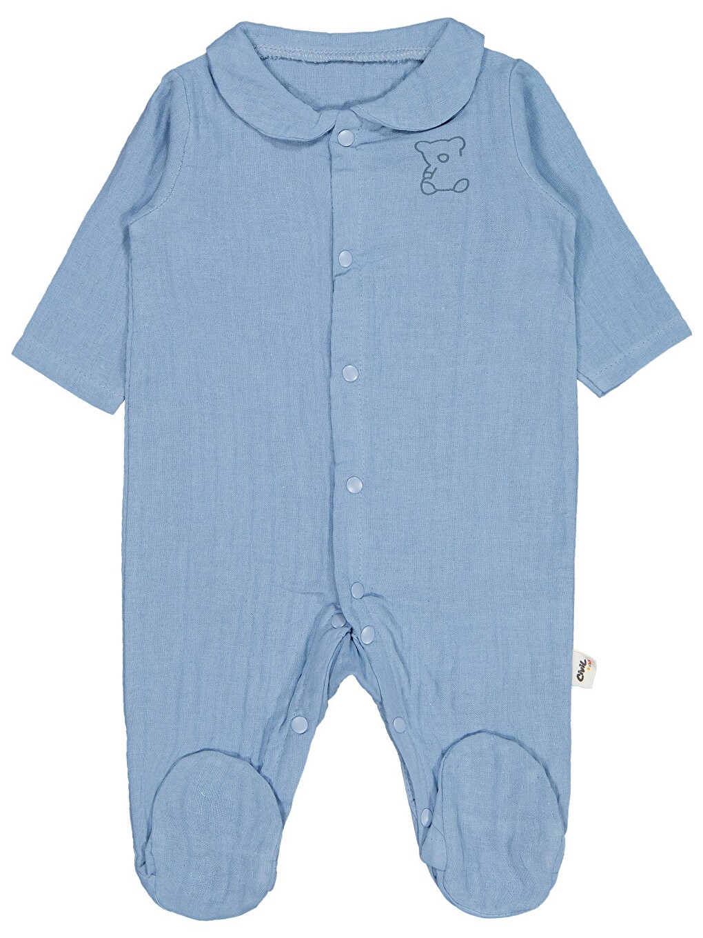 Baby Yakalı Ayıcık Baskılı 1-9 Ay Tulum - Mavi