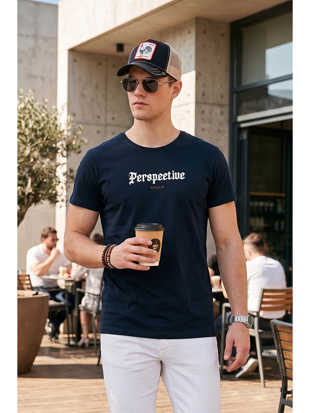 Lacivert Pamuklu Slim Fit Bisiklet Yaka Erkek T Shirt 541perspectıve