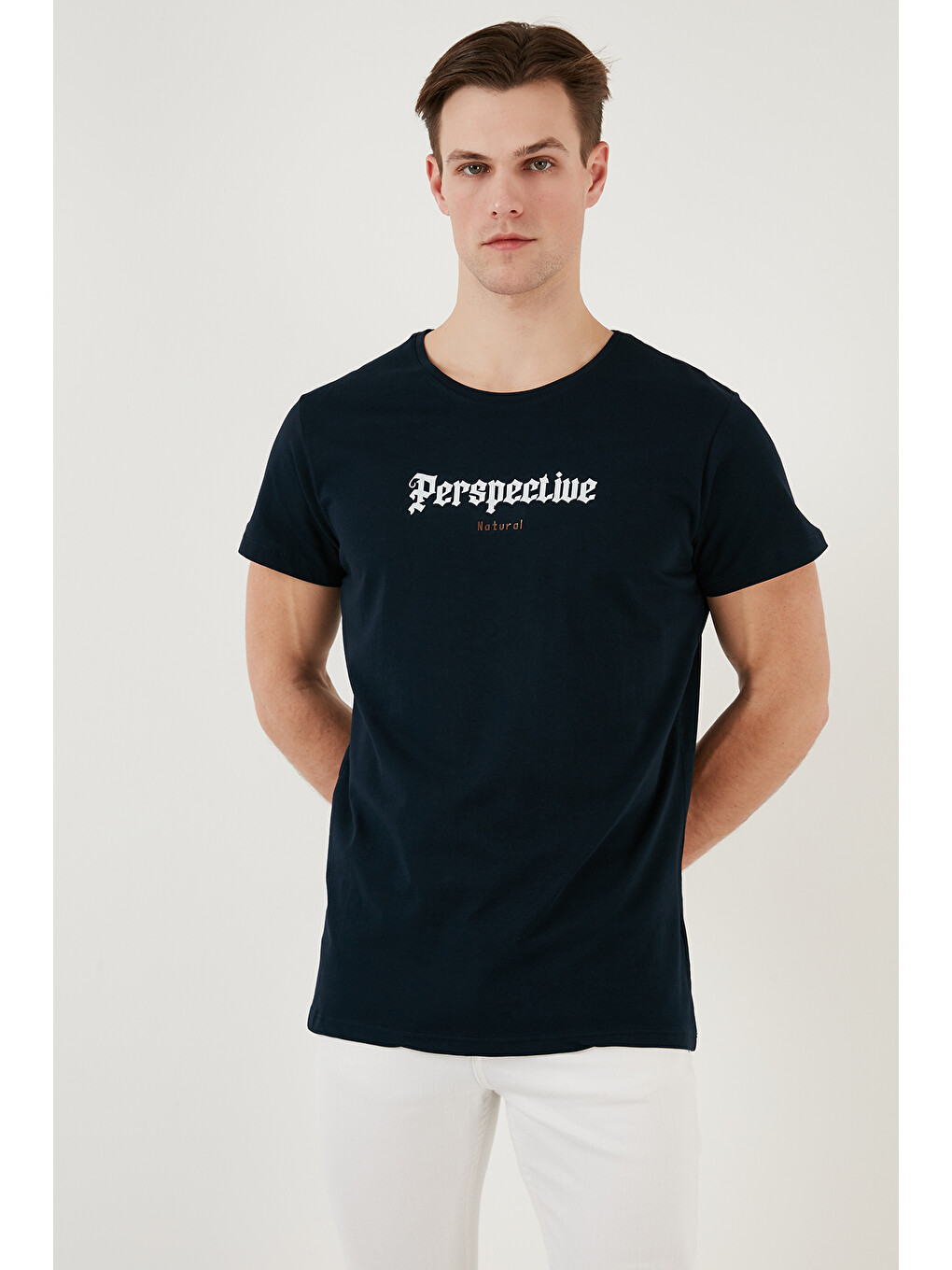 Lacivert Pamuklu Slim Fit Bisiklet Yaka Erkek T Shirt 541perspectıve-1