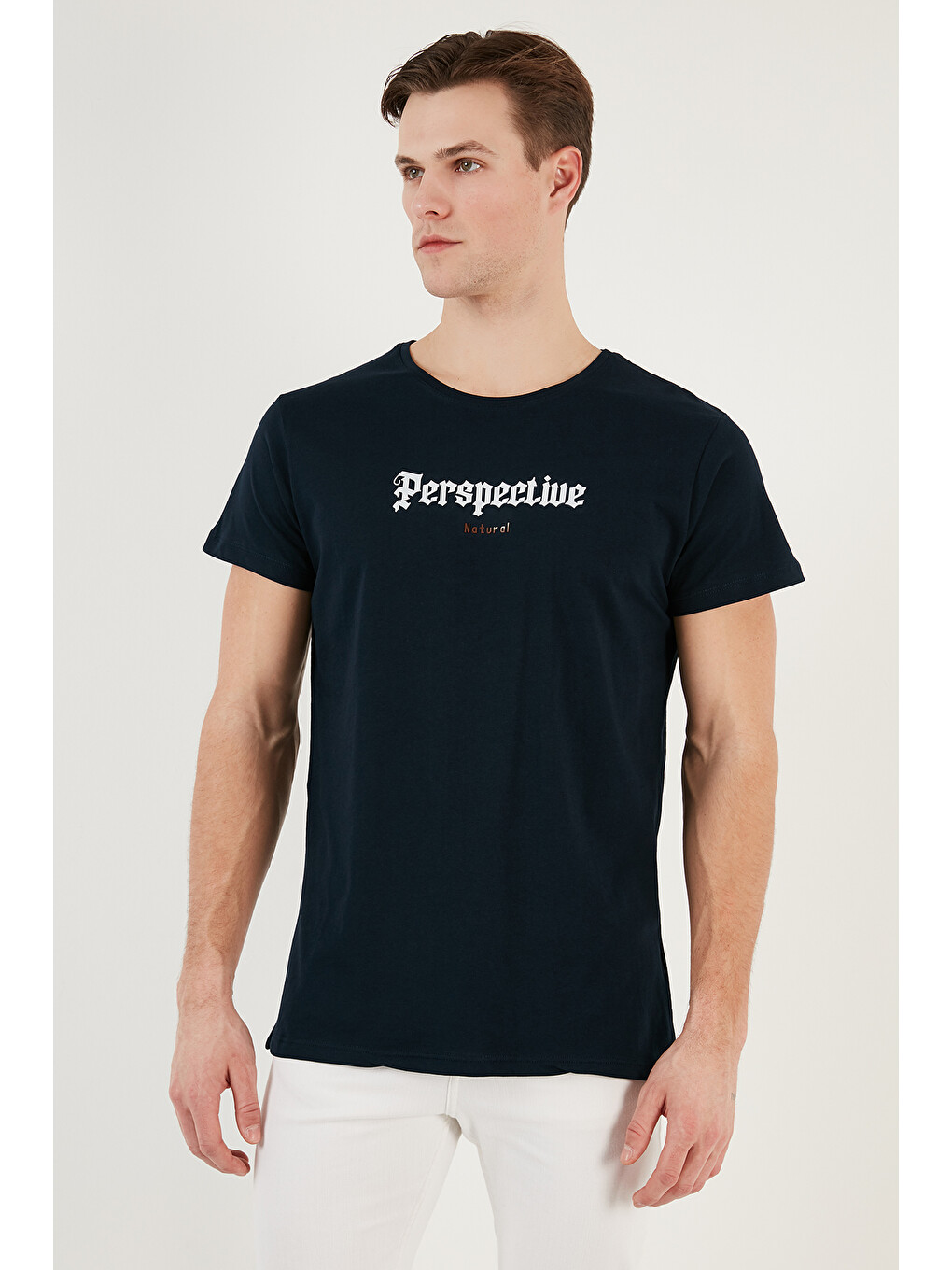 Lacivert Pamuklu Slim Fit Bisiklet Yaka Erkek T Shirt 541perspectıve-2