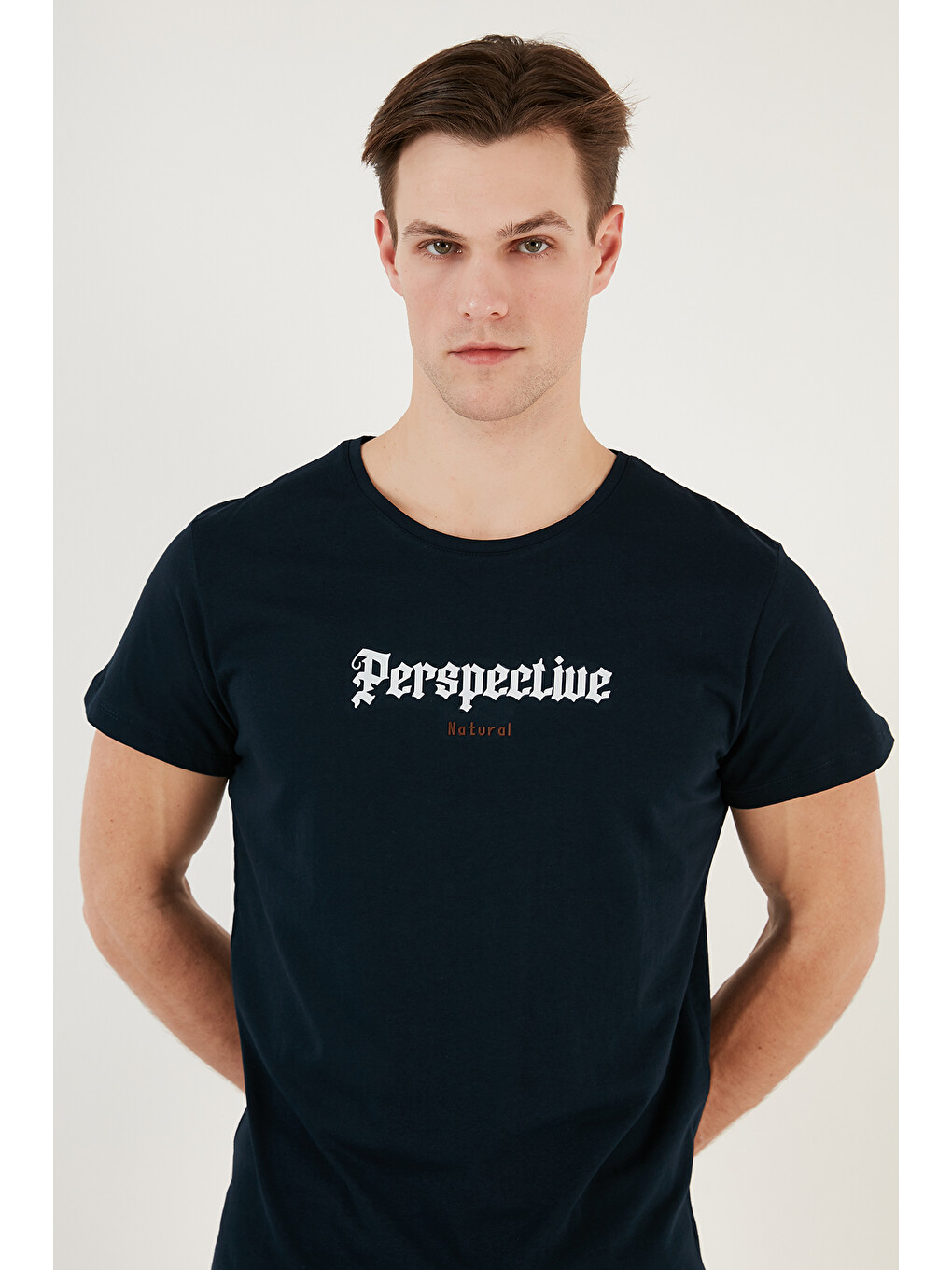 Lacivert Pamuklu Slim Fit Bisiklet Yaka Erkek T Shirt 541perspectıve-3