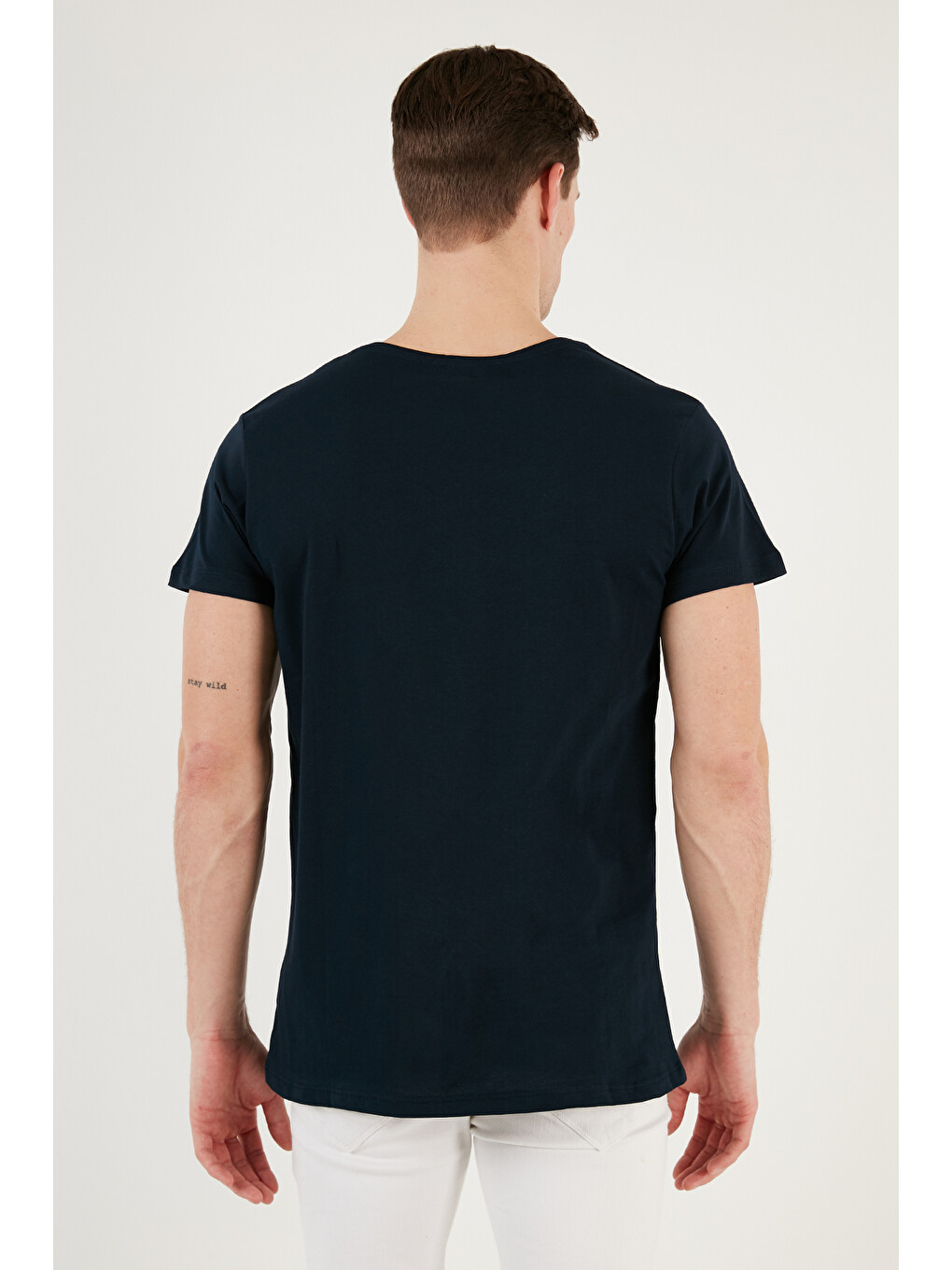 Lacivert Pamuklu Slim Fit Bisiklet Yaka Erkek T Shirt 541perspectıve-4